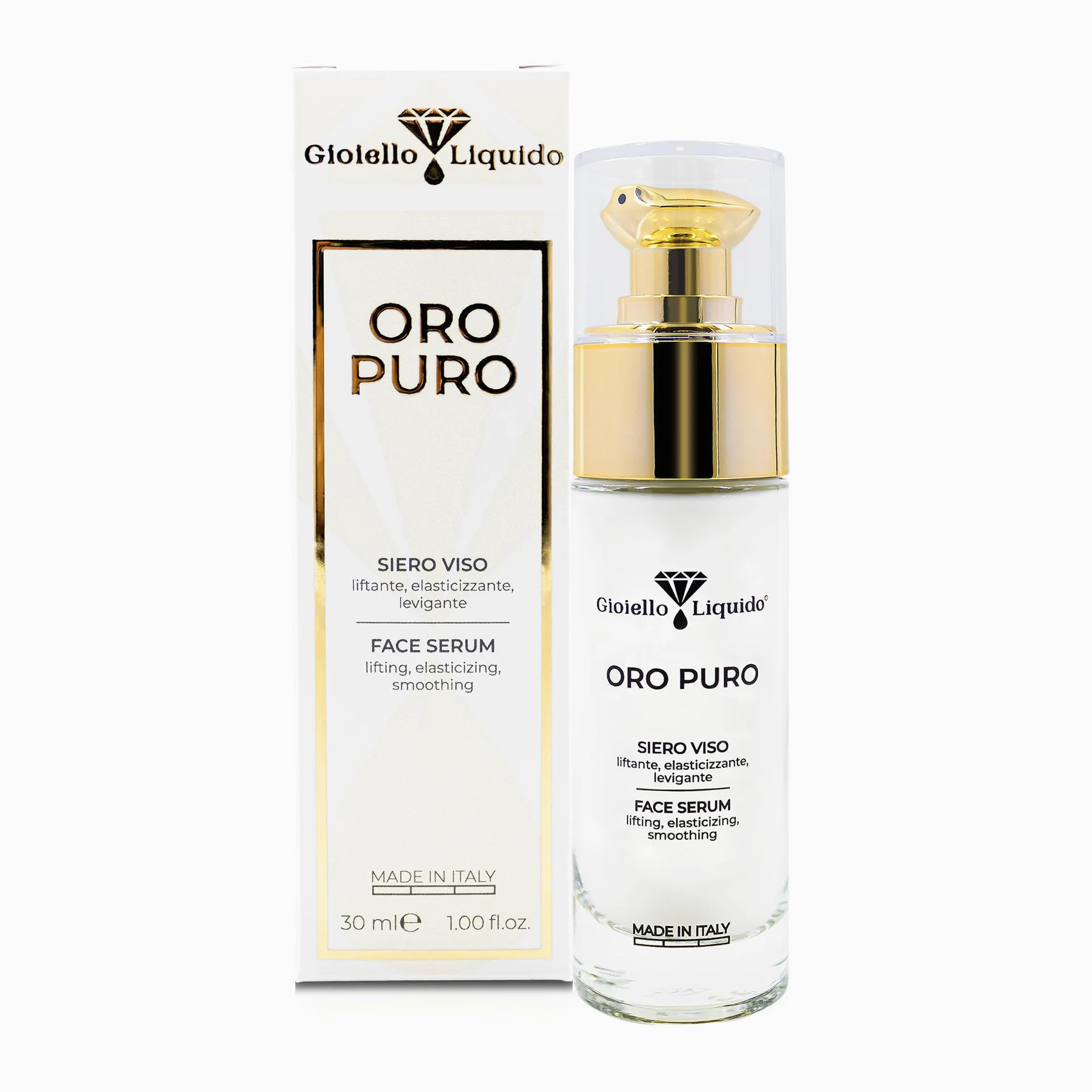Serum do twarzy z ultra-mocnym kwasem hialuronowym I koloidalne złoto 20 Ppm Pure 100% Organic I Przeciwzmarszczkowy, przeciw plamom i przeciwstarzeniowy 30 ML Made In Italy