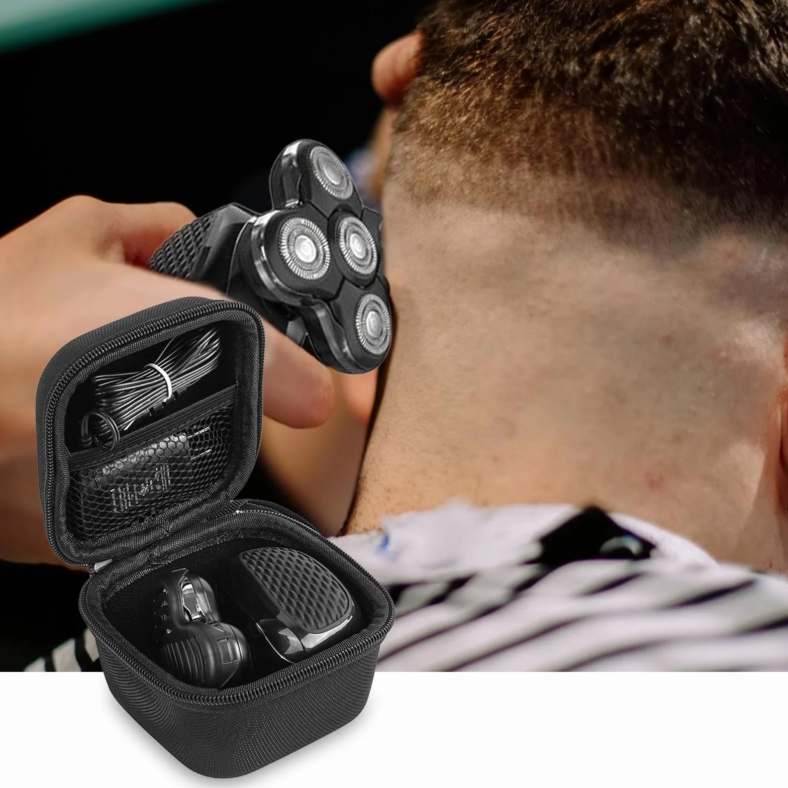 Etui Linkidea z twardej pianki EVA na golarkę do głowy, męskie Balder Boss z kieszenią z siatki, torba podróżna, kompatybilna z golarką RMton Balder Pro Head Shaver XR7120/XR7000 (czarna)