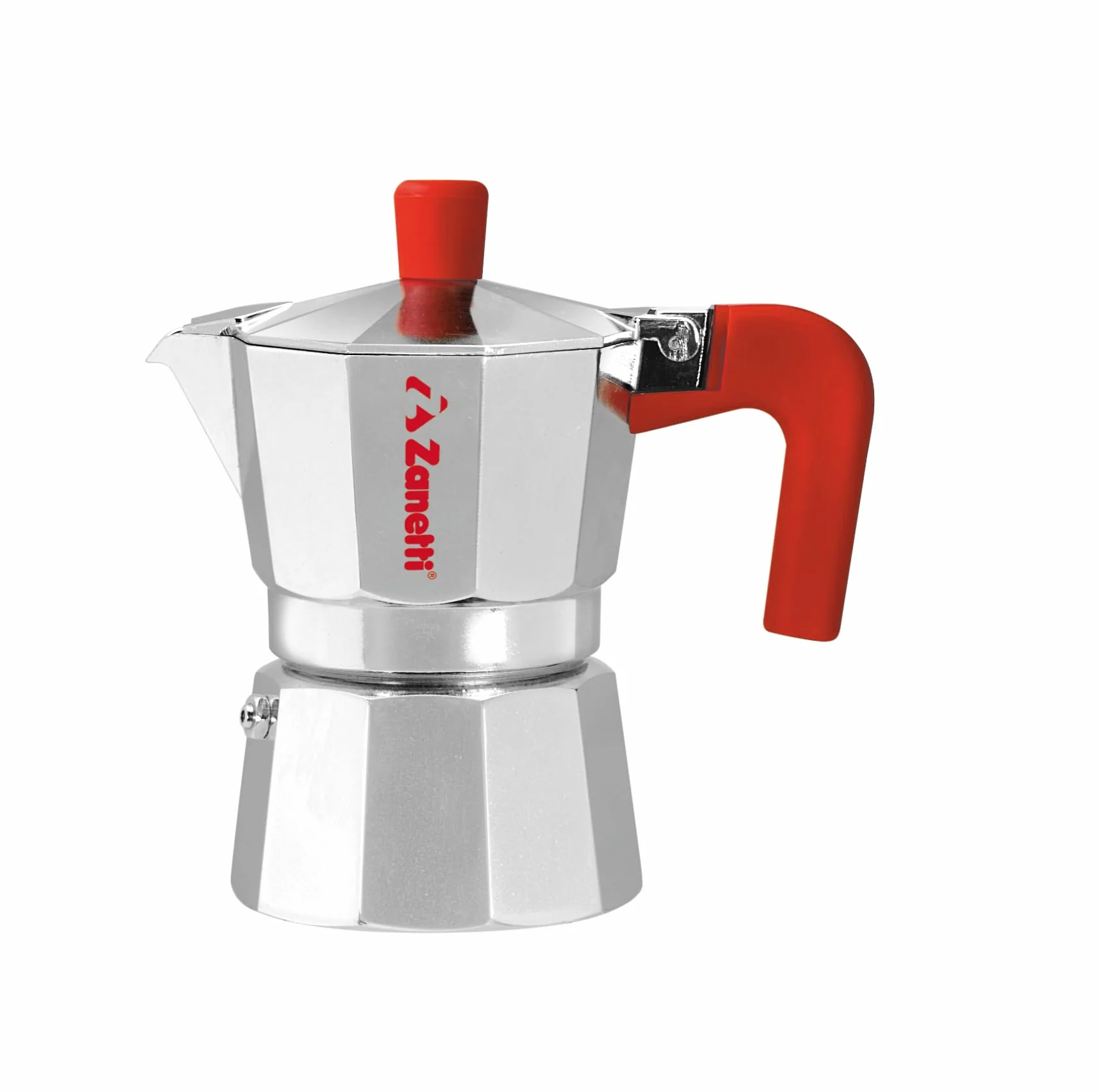 Zanetti, Mama Red Edition, Aluminiowy dzbanek do kawy, ekspres do kawy, 2 filiżanki, Moka Espresso z systemem zapobiegającym upadkowi, silikonowa uszczelka, ergonomiczny uchwyt, kolor czerwony