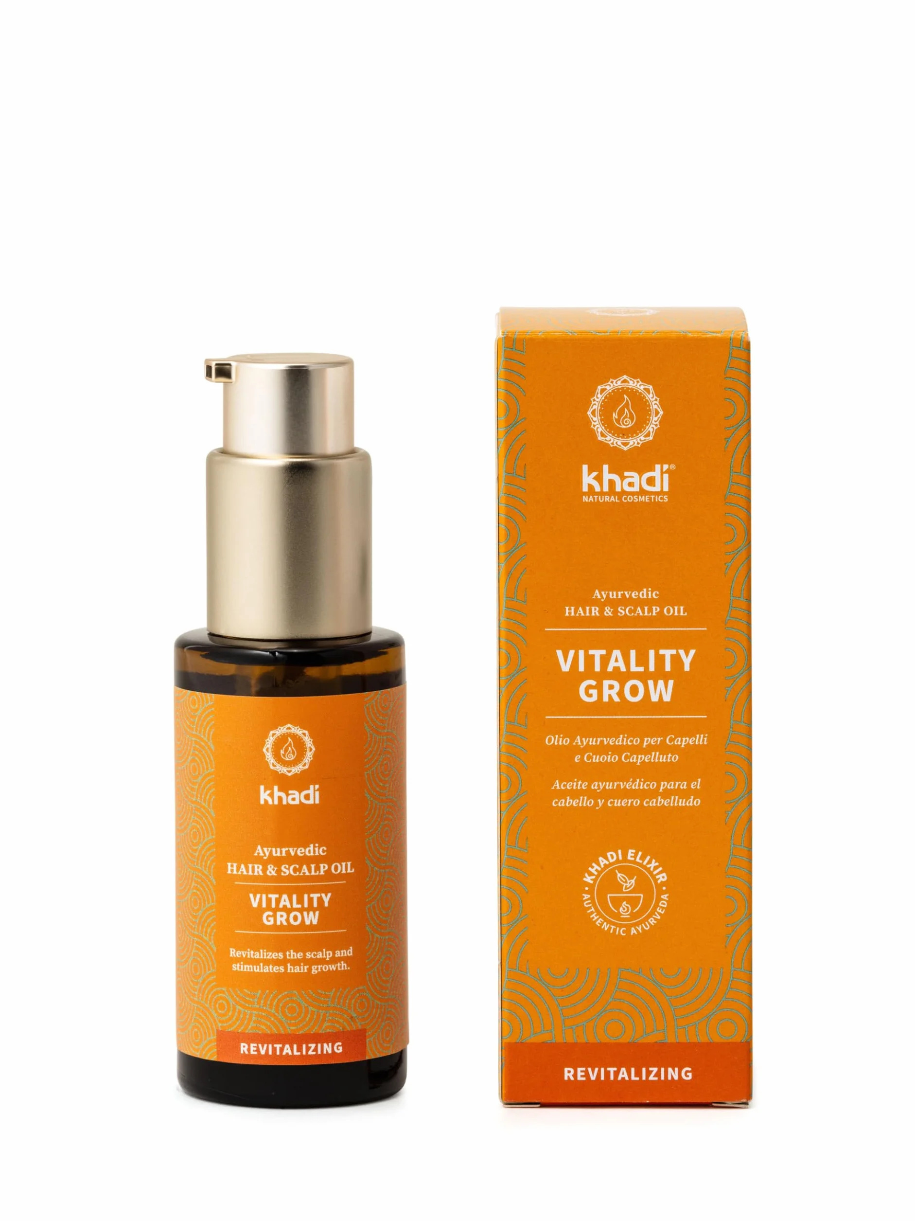 khadi VITALITY GROW Ajurwedyjski olejek do włosów, 100% naturalny, ziołowy i wegański, rozmaryn dla większej objętości i wzrostu włosów, przeciw wypadaniu włosów, kosmetyki naturalne, 50ml