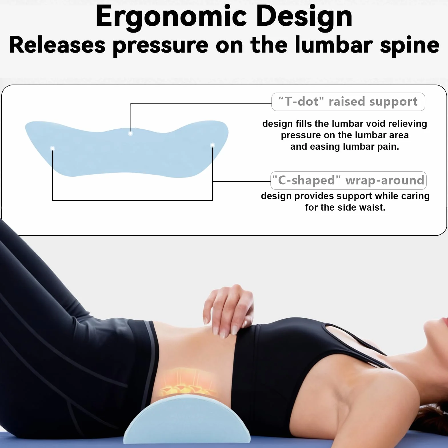 Poduszka lędźwiowa z pianki z pamięcią kształtu, ergonomiczna poduszka pod plecy, ortopedyczna poduszka na łóżko, krzesło, krzesło samochodowe i biurowe, do odciążenia (niebieska)