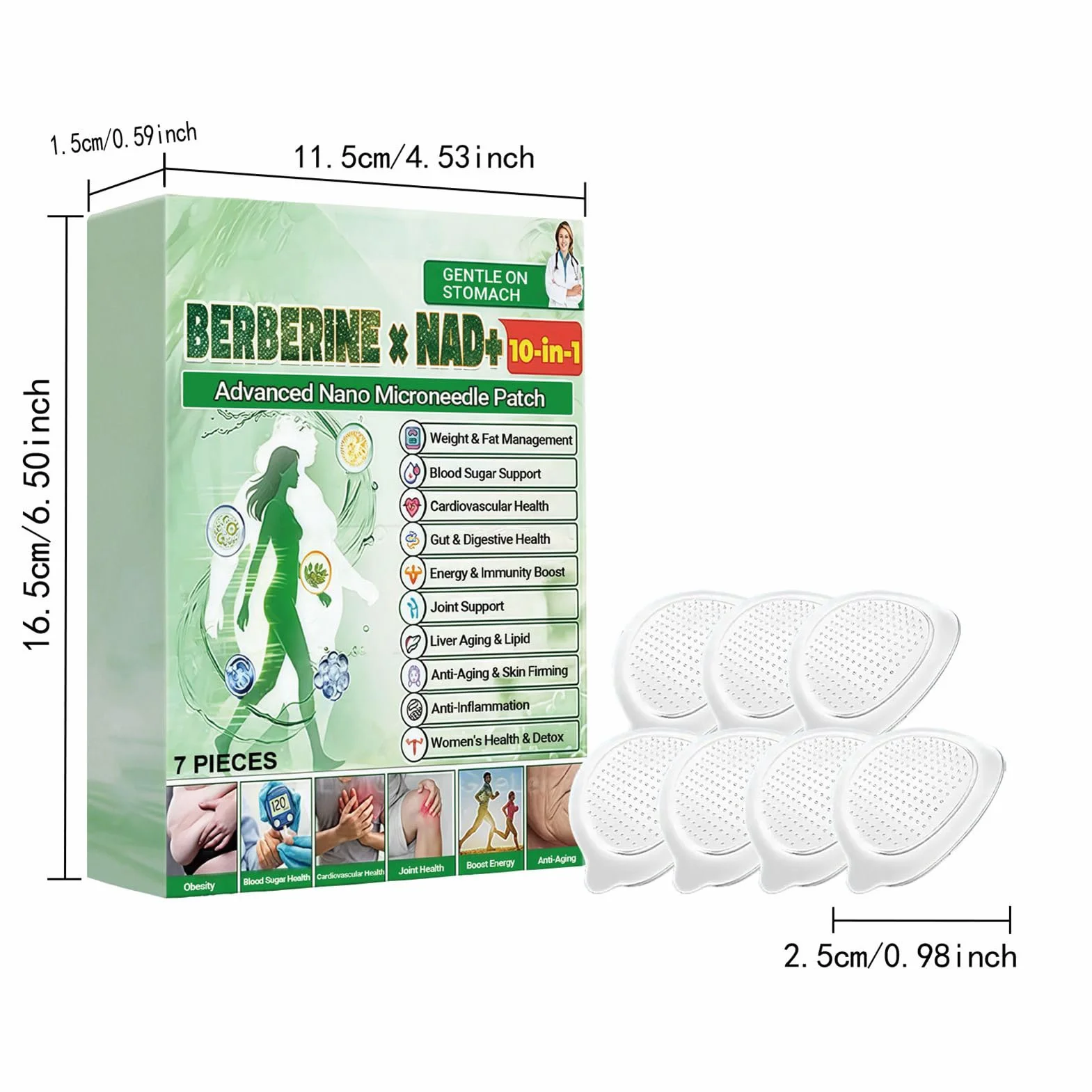 Plaster Microneedle, PE 2,5 x 2,5 cm, 7 sztuk, naklejka wyszczuplająca, 10 w 1, plastry do pielęgnacji brzucha, redukcji tłuszczu, rutynowe