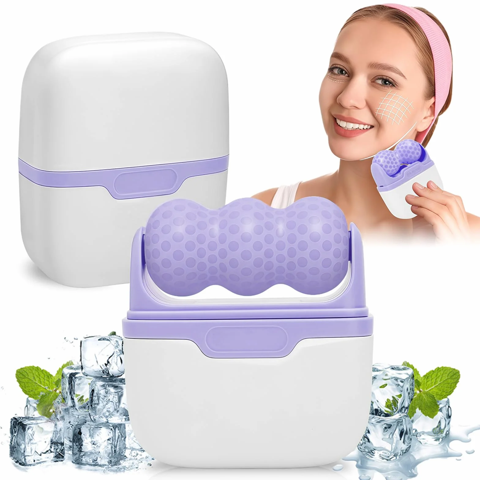 Flintronic Ice Roller do twarzy, 2 w 1, wałek do masażu twarzy i oczu, urządzenie do masażu twarzy i etui podróżne, prezent dla kobiet do zapobiegania starzeniu się, ujędrniania twarzy