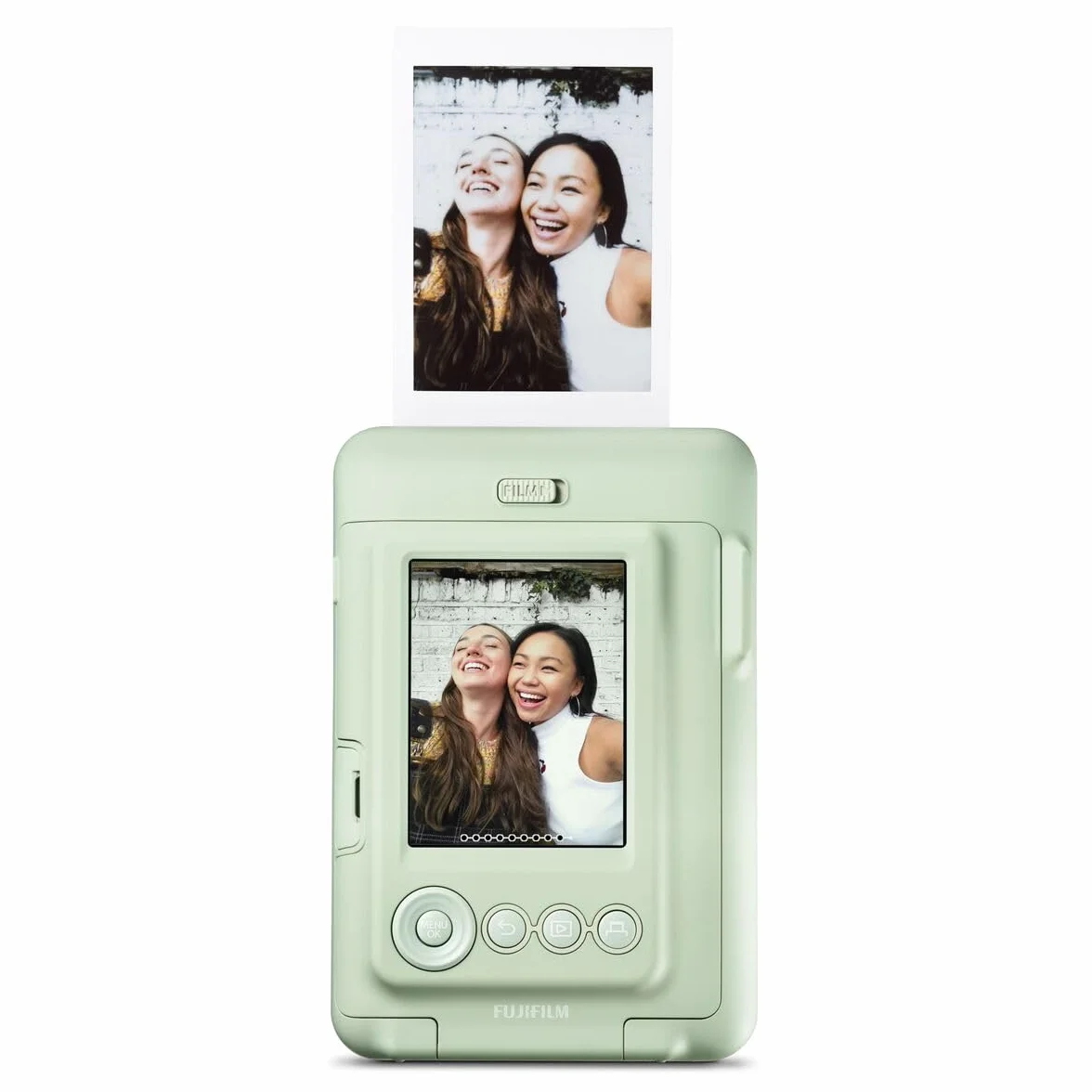 INSTAX mini LiPlay hybrydowy aparat natychmiastowy z tylnym wyświetlaczem LCD o przekątnej 2,7 cala, gniazdem kart Micro SD, ładowaniem przez USB-C, kolor Matcha Green, film sprzedawany osobno