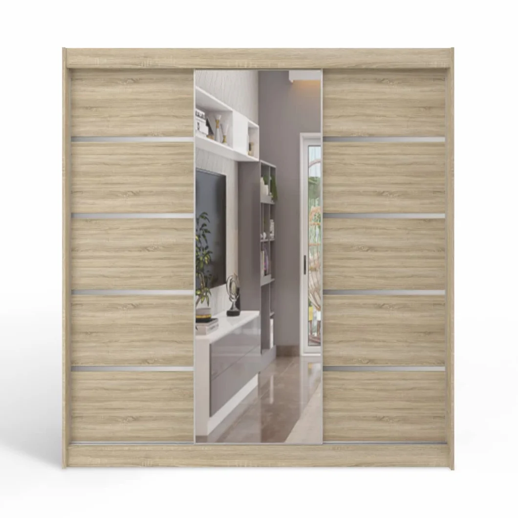 ML Furniture D6 Szafa z drzwiami przesuwnymi 200 cm z lustrem Czarny 3 drzwi