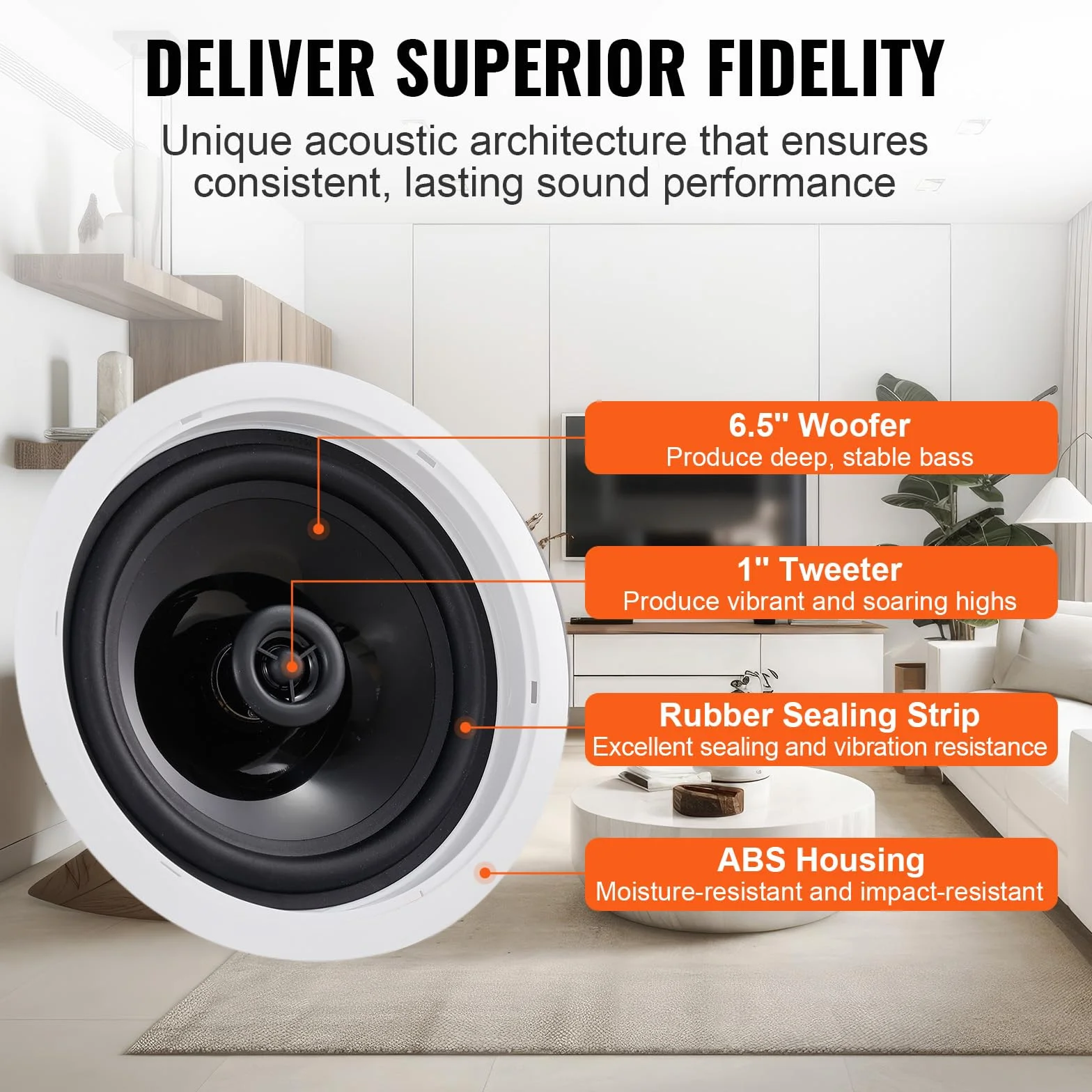VEVOR Zestaw 4 głośników sufitowych Bluetooth ok. 17 cm, 150 W, system głośników ściennych o impedancji 8 Ω i czułości 89 dB, do kuchni w domu, salonie, sypialni lub zadaszonych werandach