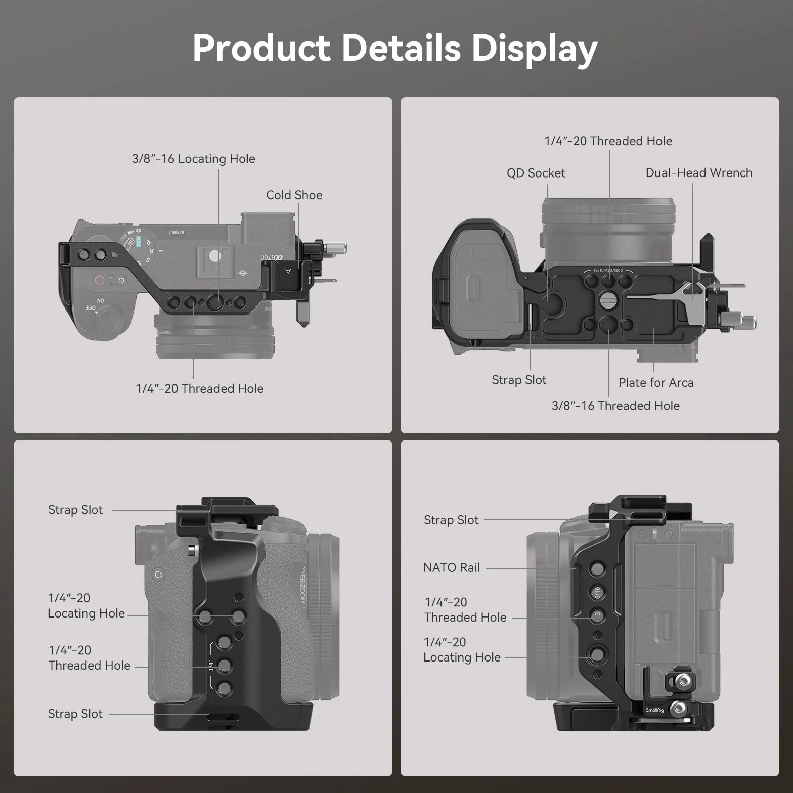 SMALLRIG Cage Zestaw klatki dla Sony A6700 z zaciskiem kablowym do HDMI, wbudowaną płytką szybkiego uwalniania typu dla Arca, filmem do robienia filmów klatka do kamery wideo z mocowaniem butów - 4336