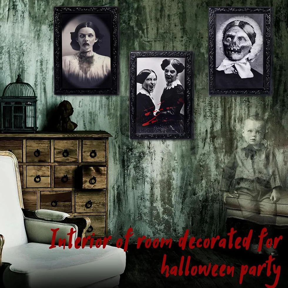 MEISHANG 4 sztuki obrazy na Halloween ramki na zdjęcia 3D dekoracja ścienna