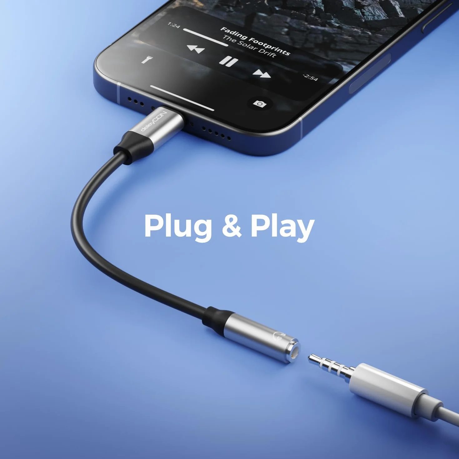 deleyCON USB-C na 3,5mm Adapter Audio ALU - DAC-Chip & TRRS - USB Typ-C Wtyk do Gniazda Klinke - Kompatybilny ze Smartfonem, Tabletem, Słuchawkami, Głośnikiem - Czarny Szary