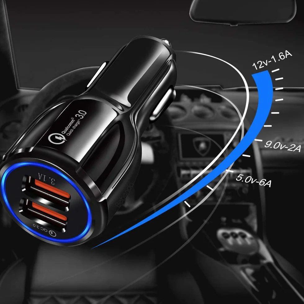 Maclean MCE478 Czarna Ładowarka Samochodowa, Podwójne Gniazdo Ładowarki, 2x USB QC 3.0, Moc Wyjściowa Ładowarki 6,1A, Ładowarka do Telefonu Podczas Jazdy Samochodem, Ładowarka do Zapalniczki