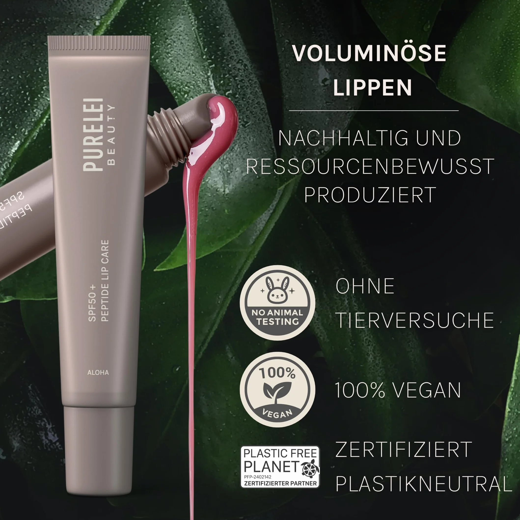 PURELEI® Aloha SPF50 Peptide Lip Plumper (10 ml) – ochronna pielęgnacja ust dla gładkich i delikatnych ust – pielęgnacja suchych ust