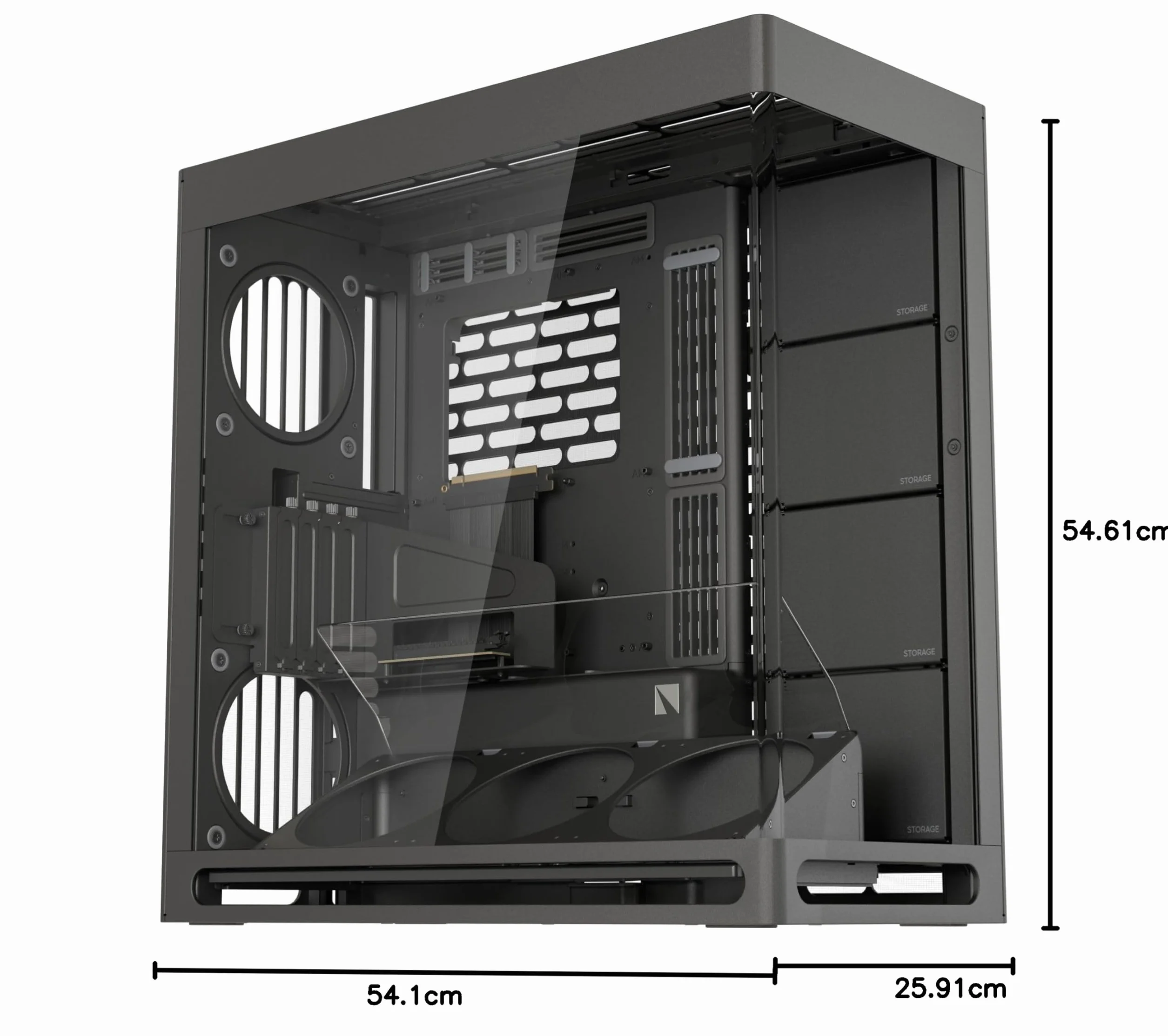 HAVN HS 420 VGPU dwukomorowa obudowa ATX Mid Tower PC czarna | Pionowy zestaw GPU PCIe 5.0, wentylatory 11 x 140 mm i wsparcie chłodnicy 3 x 420 mm, proste zarządzanie kablami, szkło hartowane,