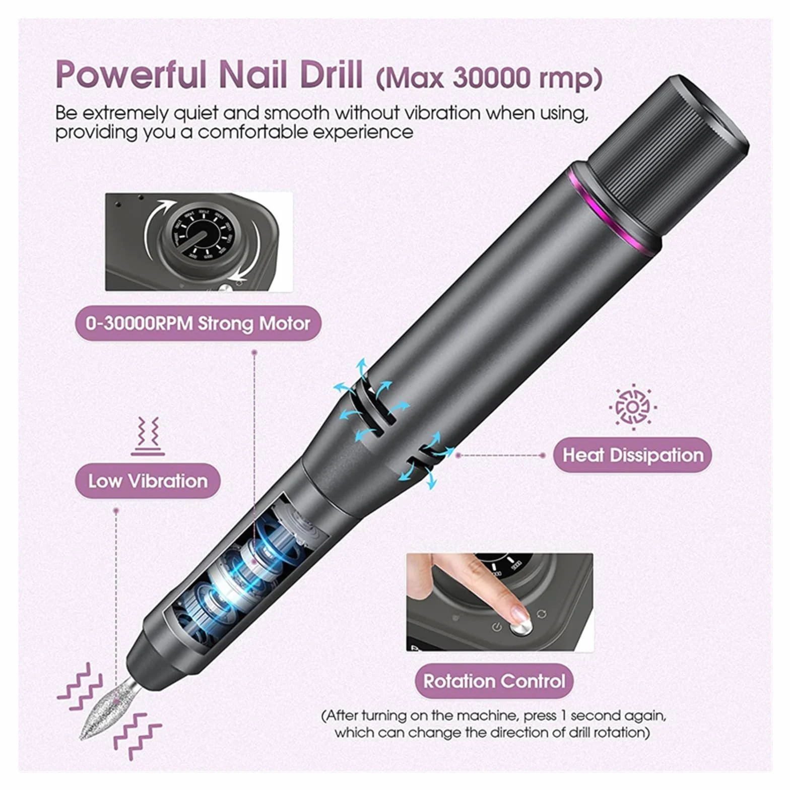 Obcinacz do paznokci, 30000RPM zestaw wierteł elektrycznych do manicure, wiertarka do paznokci, pilnik do paznokci szlifierka do manicure, profesjonalne akcesoria i narzędzia do paznokci