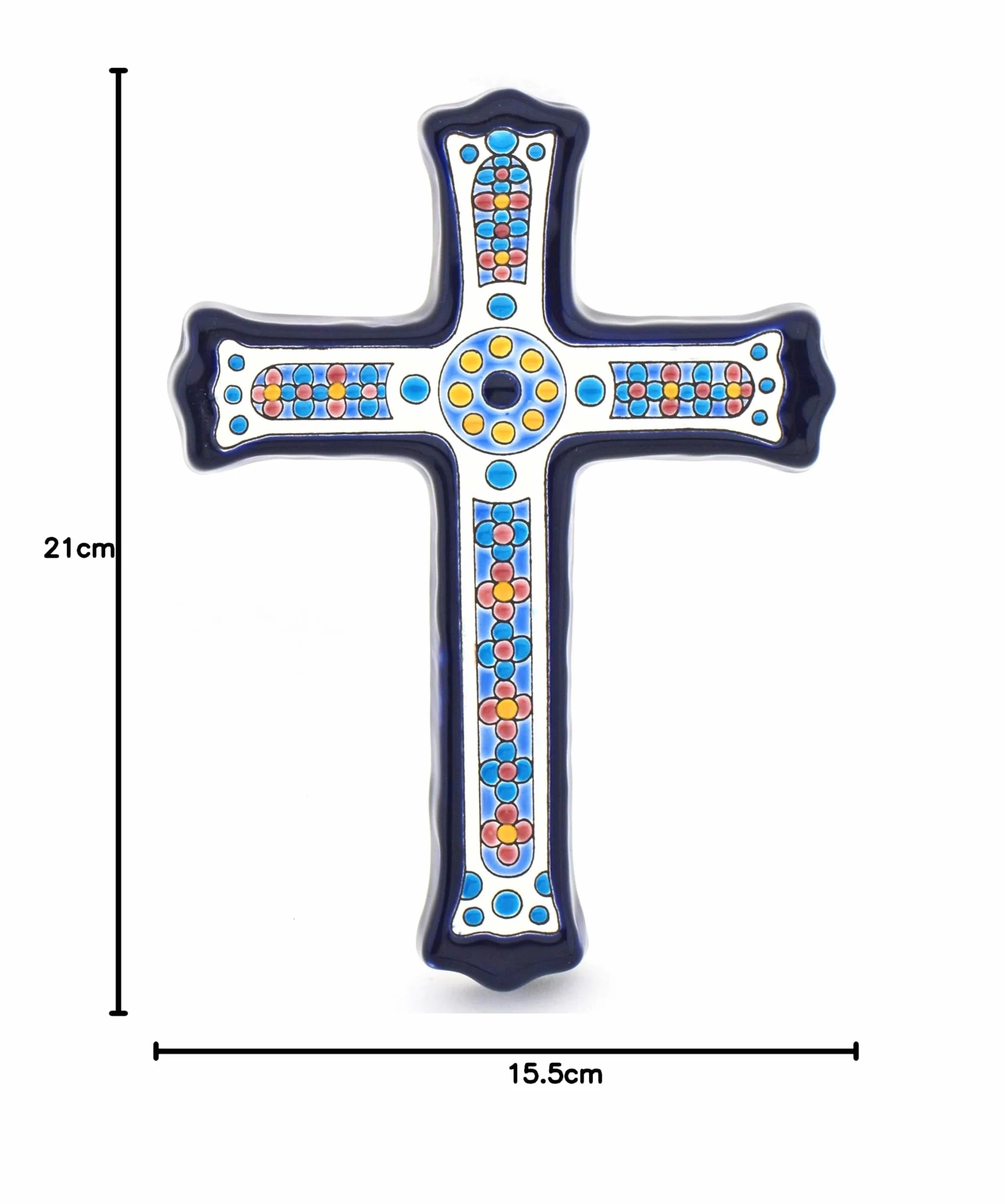 Ceramiczny krzyż dekoracyjny ART ESCUDELLERS CROSS MODEL 06 ręcznie malowany cuerda seca niebieski 15,5 x 21 cm