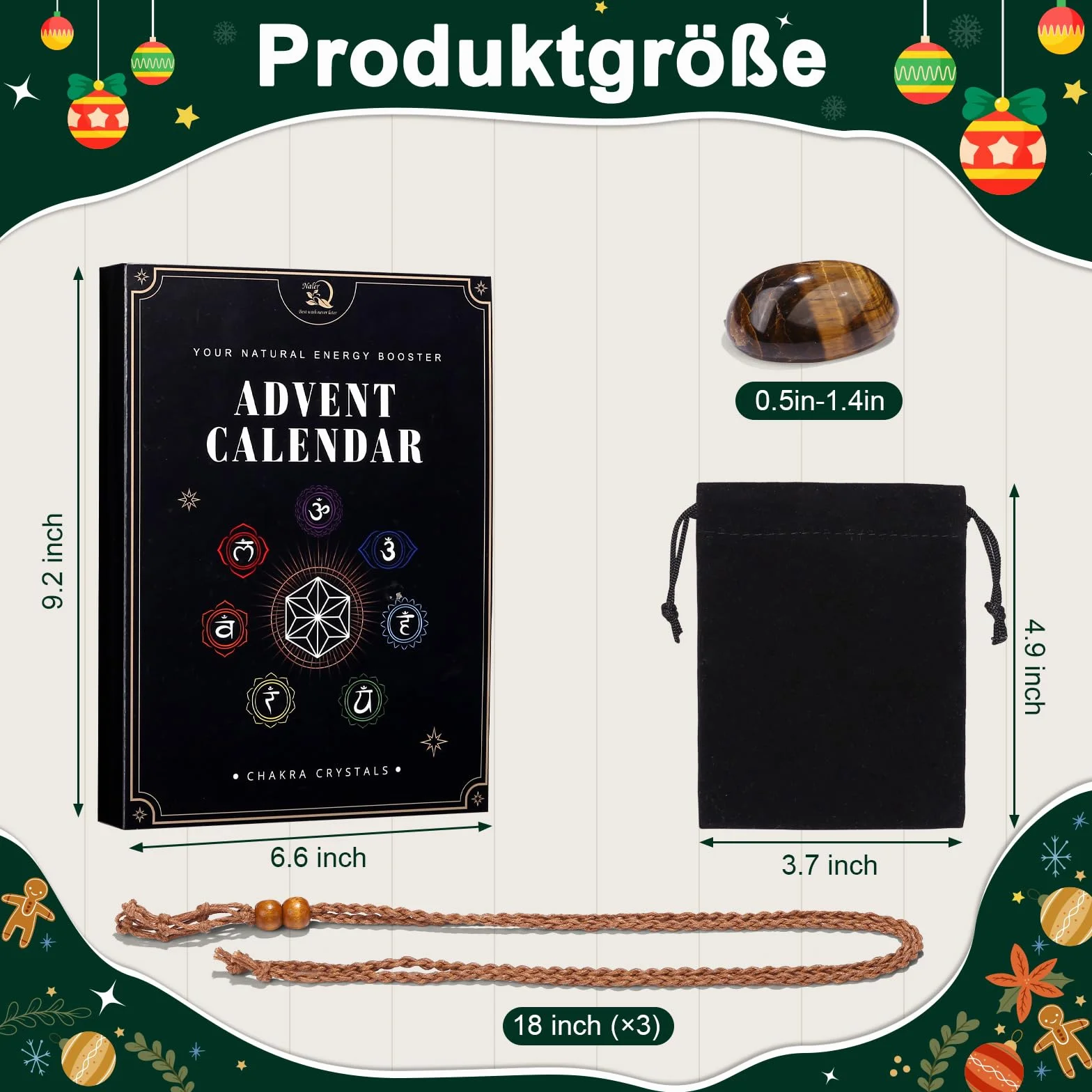 Kalendarz adwentowy z kamieniami szlachetnymi 24 dni, przewodnik po czakrach, prezent bożonarodzeniowy