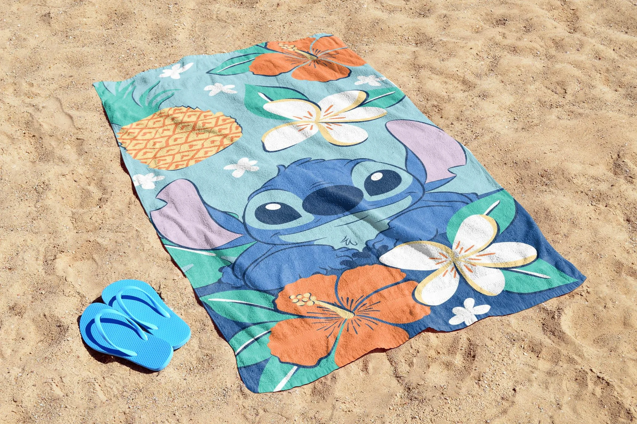 Jay Franco Kids Disney Lilo i Stitch 100% bawełniany ręcznik plażowy – 71 x 147 cm Super miękki ręcznik kąpielowy, basenowy i podróżny, oficjalny produkt licencjonowany, turkusowy