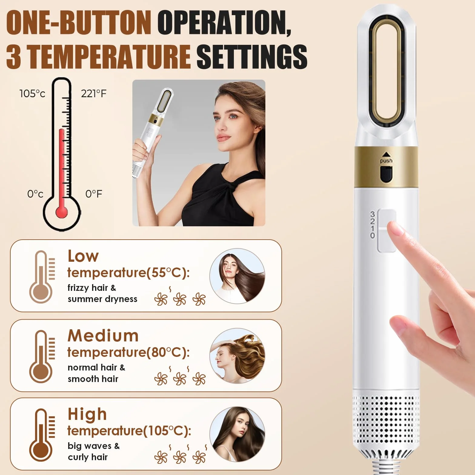 Hairstyler 6 w 1, suszarka jonowa, 1000 W, wielofunkcyjna lokówka do włosów, automatyczna lokówka, technologia ceramiczna, profesjonalna szczotka z ciepłym powietrzem, lokowanie i prostowanie (biała)