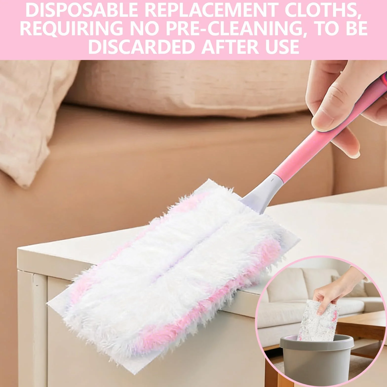 Wkłady do Kurzu 52 Sztuki Kompatybilny z Swiffer i Flash Duster Ściereczki Mikrofibry Różowy