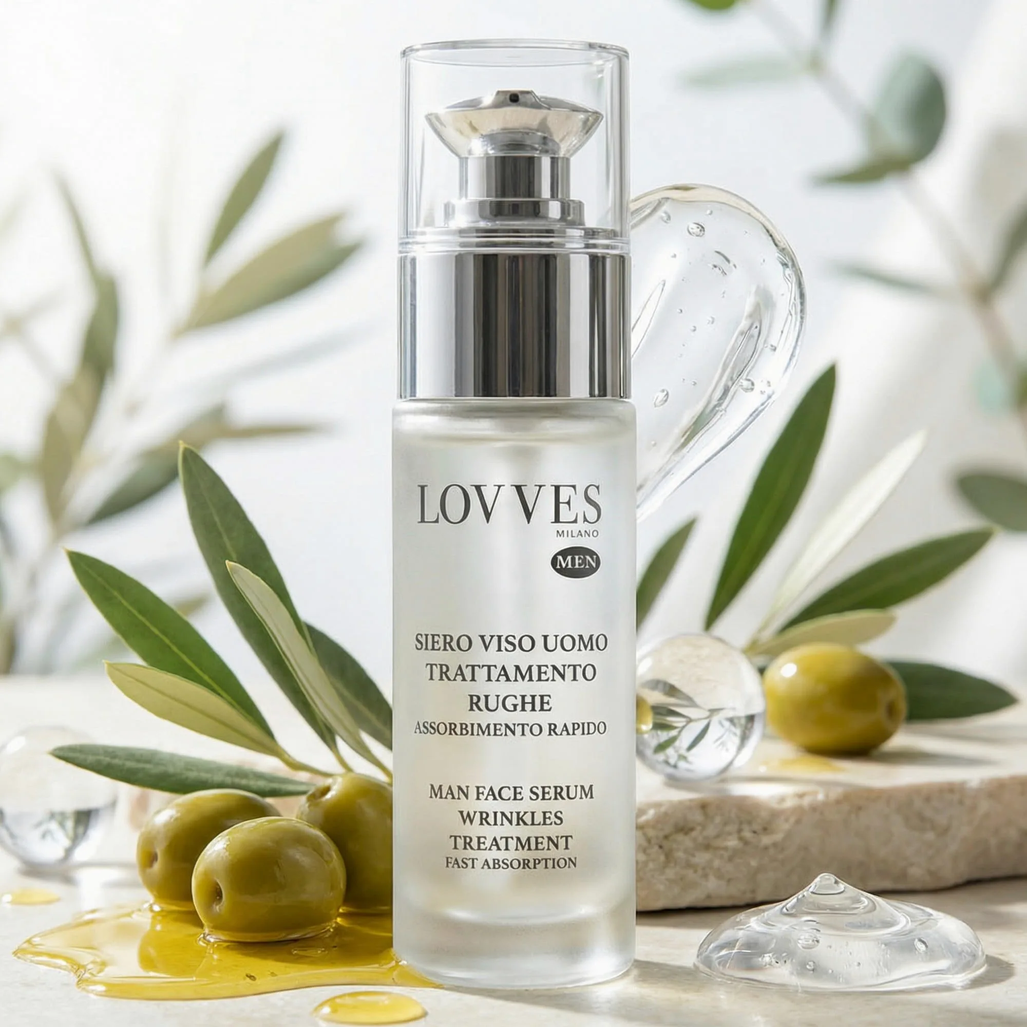 LOVVES Męskie serum do twarzy przeciwzmarszczkowe, wysokie naturalne kosmetyki, stymuluje produkcję kolagenu, wygładzający, do codziennego leczenia twarzy i konturu oczu, 30ml szklanej butelki.
