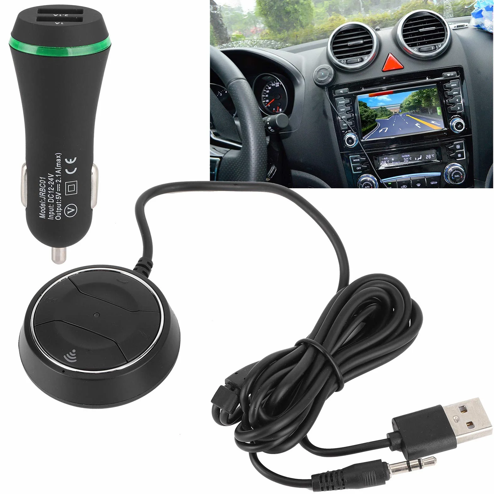 Zestaw samochodowy Bluetooth Yctze, bezprzewodowy zestaw samochodowy Bluetooth V4.0 12 V-24 V NFC Odbiornik muzyczny bez użycia rąk Odtwarzacz 3,5 mm Port Aux (czarny)