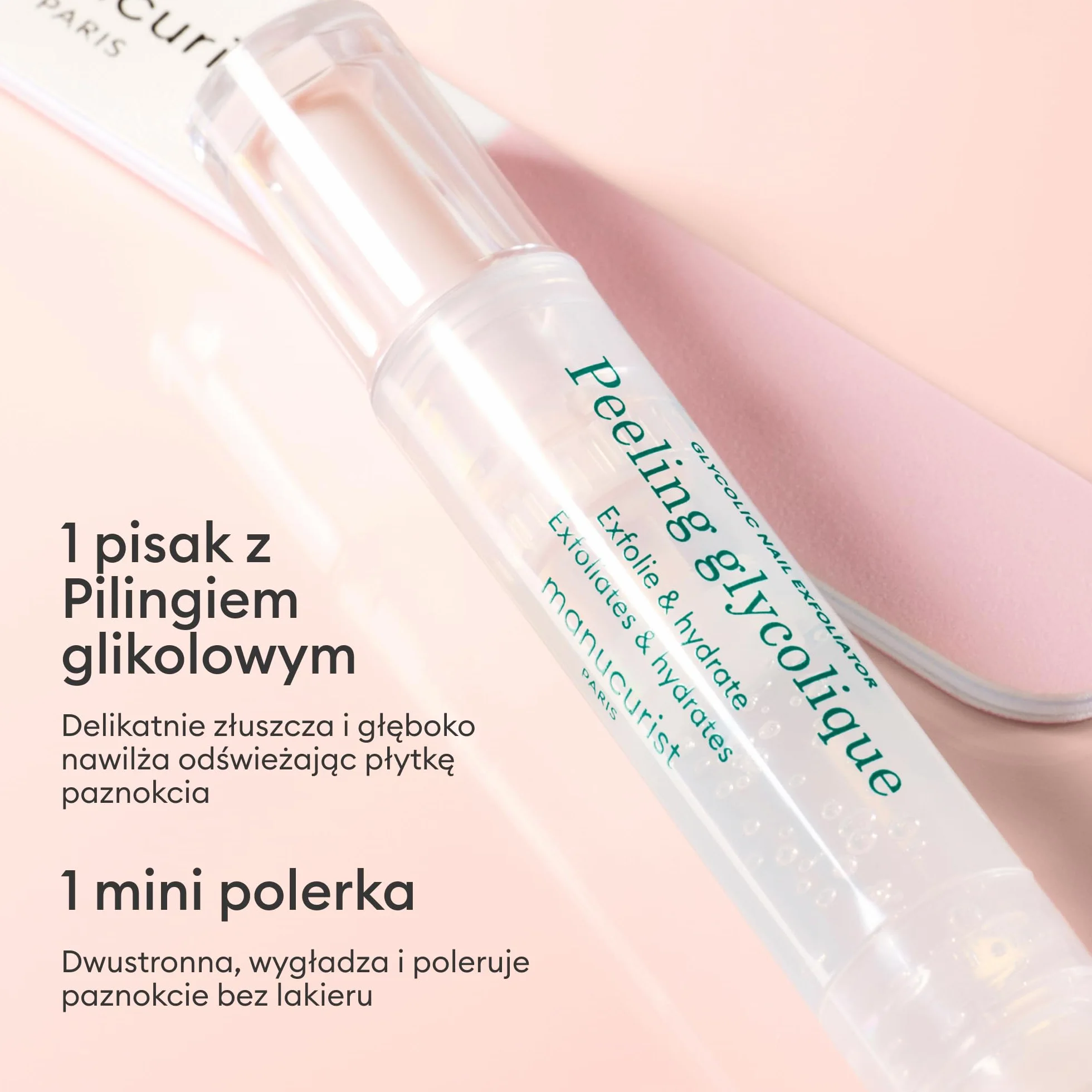 Manucurist Glossy Booster Duo – Pielęgnacja Paznokci Eksfoliująca z Peelingiem Glikolowym & Polerką – Zestaw Manicure dla Naturalnych Paznokci Bez Lakieru – Natychmiastowy Blask – Nail Care