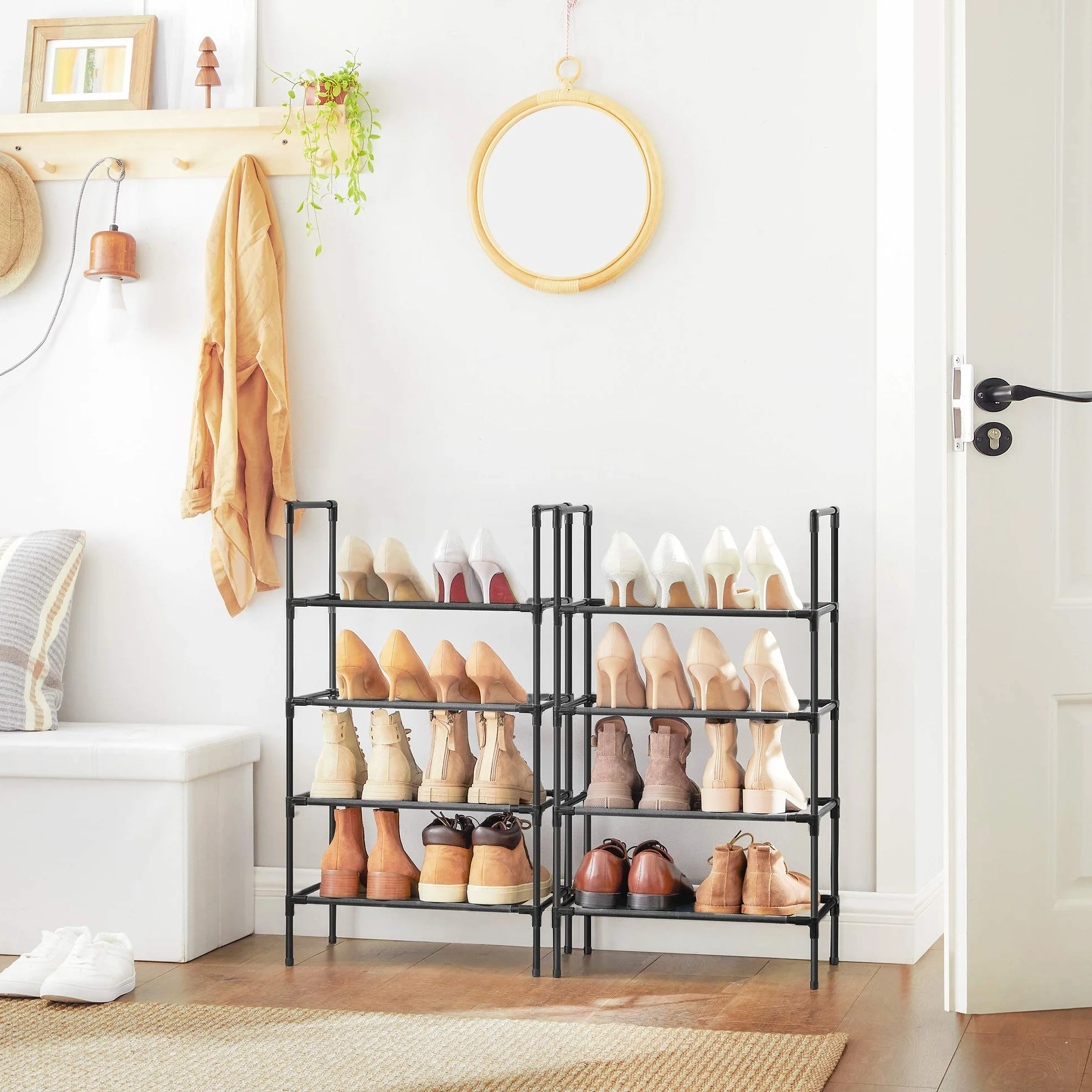 SONGMICS Regał na buty 4 półki zestaw 2 metalowa rama półki z włókniny 45 x 28 x 80 cm czarny LSR044B02
