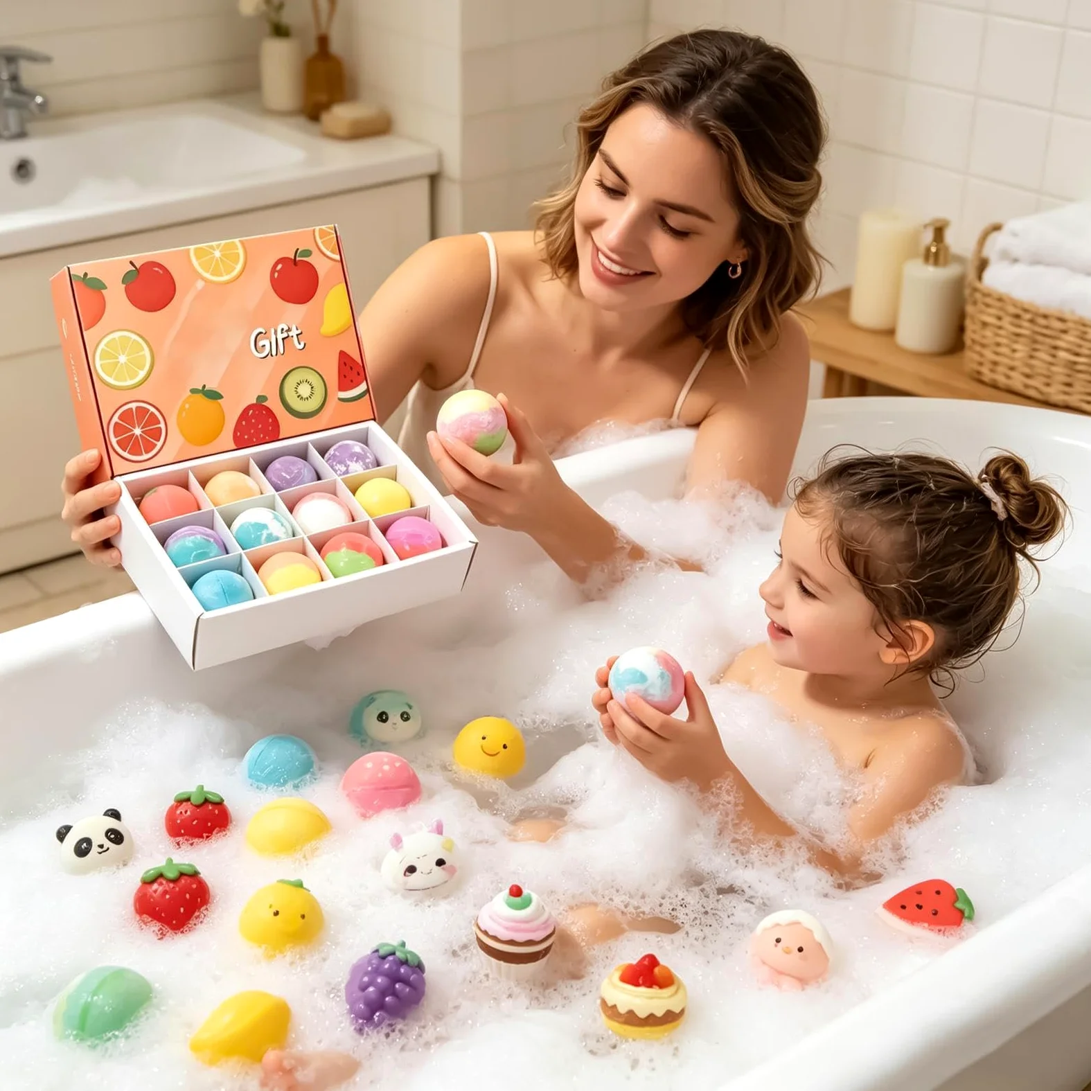 Kule do kąpieli dla dzieci 12 Sztuk Żel Do Mycia Ciała Z Zabawką W Środku | Owocowe wzornictwo musującej kuli do kąpieli SPA do relaksu w domu w podróży do łazienki hotelowej oraz na urodziny