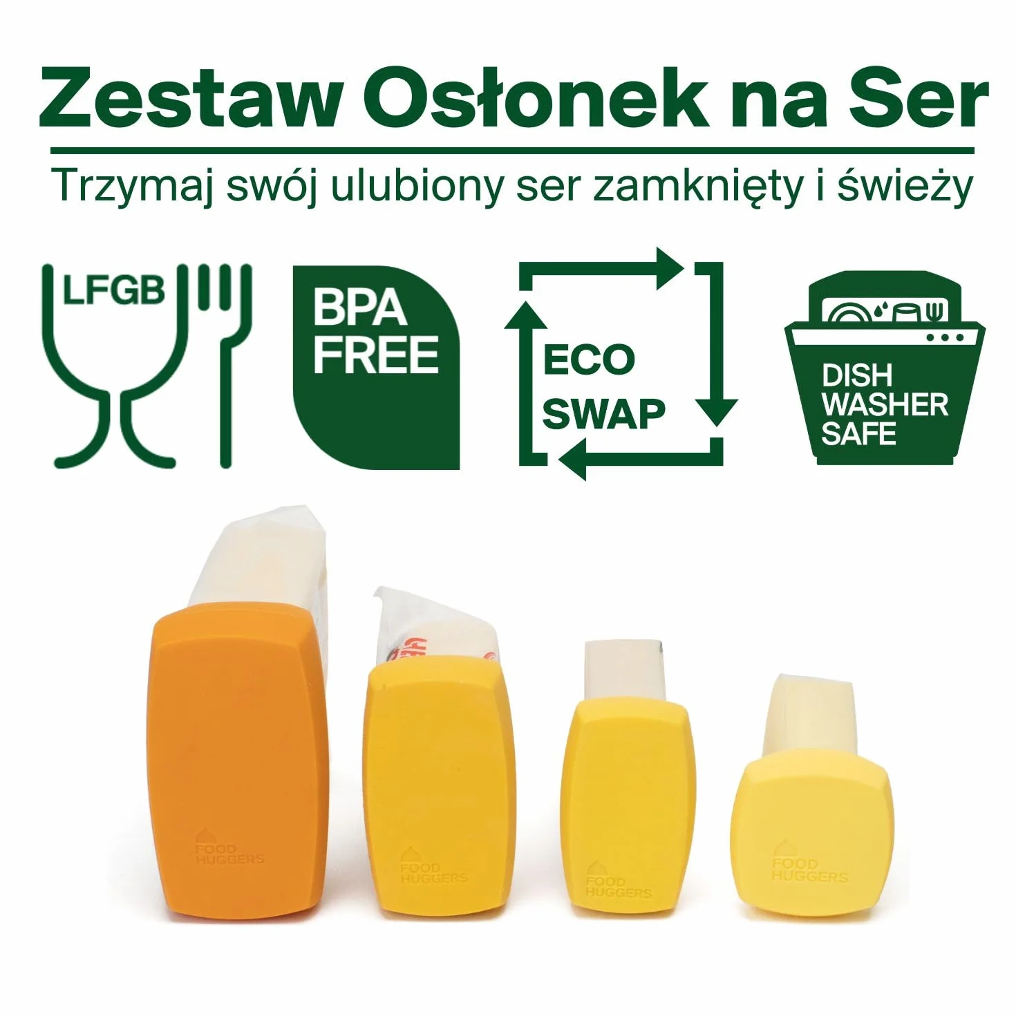 Food Huggers zestaw 4 silikonowych pojemników wielokrotnego użytku do sera