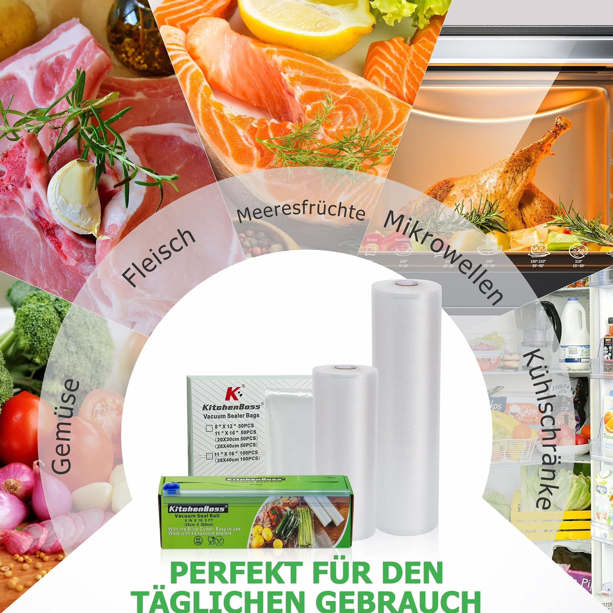 KitchenBoss Worek próżniowy do żywności 3 rolki 28 x 500 cm nie zawiera BPA folia do zgrzewarki Sous Vide