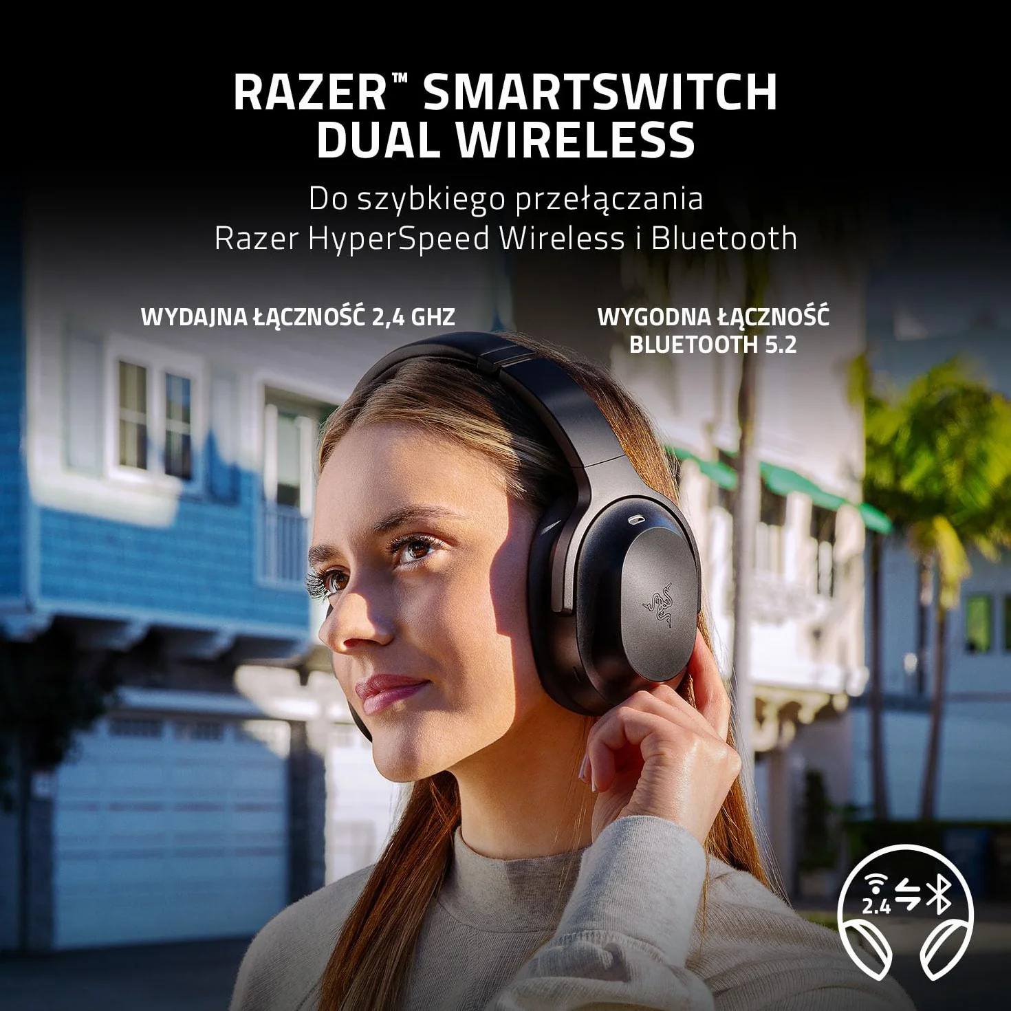 Razer Barracuda Pro - Bezprzewodowy zestaw słuchawkowy do gier (Hybrid ANC, wzmacniacz dźwięku THX, SmartSwitch Wireless, przetworniki TriForce 50mm, zintegrowane mikrofony) Czarny