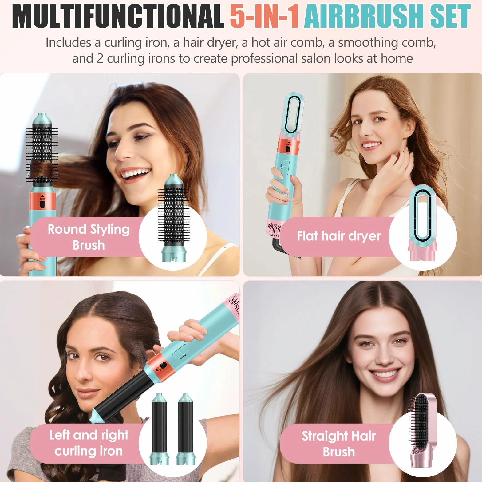 One-Step Styler, wielozadaniowa szczotka grzewcza do spłukiwania, 5 w 1 z suszarką do włosów, obrotowa szczotka dmuchająca do włosów, technologia ceramiczna, suszenie, kręcenie, prostowanie