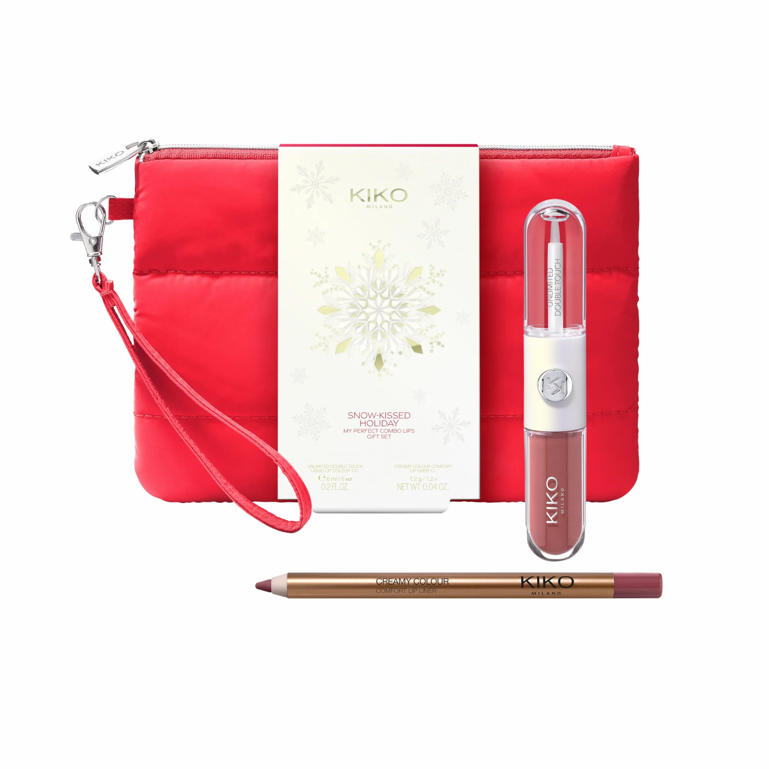 KIKO Milano Snow-Kissed Holiday My Perfect Combo Lips Gift Set-02, Zestaw Upominkowy Do Makijażu Ust: Pomadka Unlimited Double Touch I Kredka Do Ust