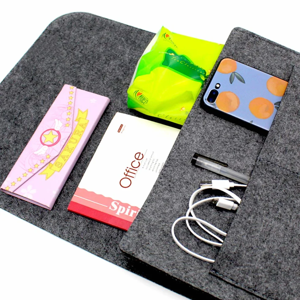 Wiszący filcowy organizer do łóżka i sofy, dwuwarstwowy, 34 x 24 x 8 cm, szary