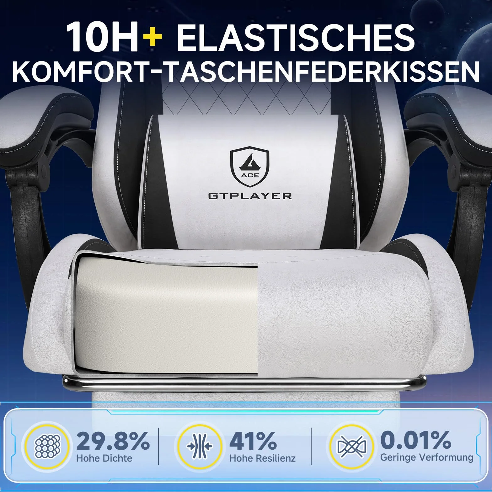 GTPLAYER Fotel gamingowy ergonomiczny materiałowy z podparciem lędźwiowym nośność 150 kg szary