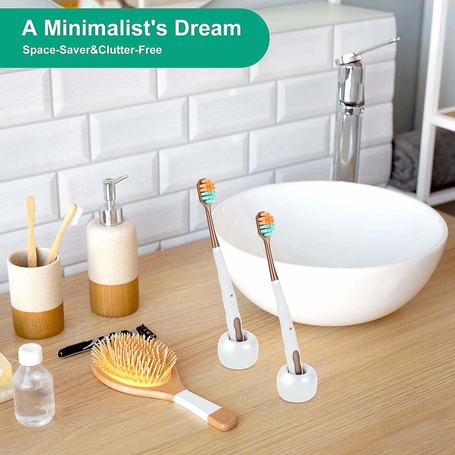 COMNICO Mini ceramiczny uchwyt na szczoteczkę do zębów biały 2 szt