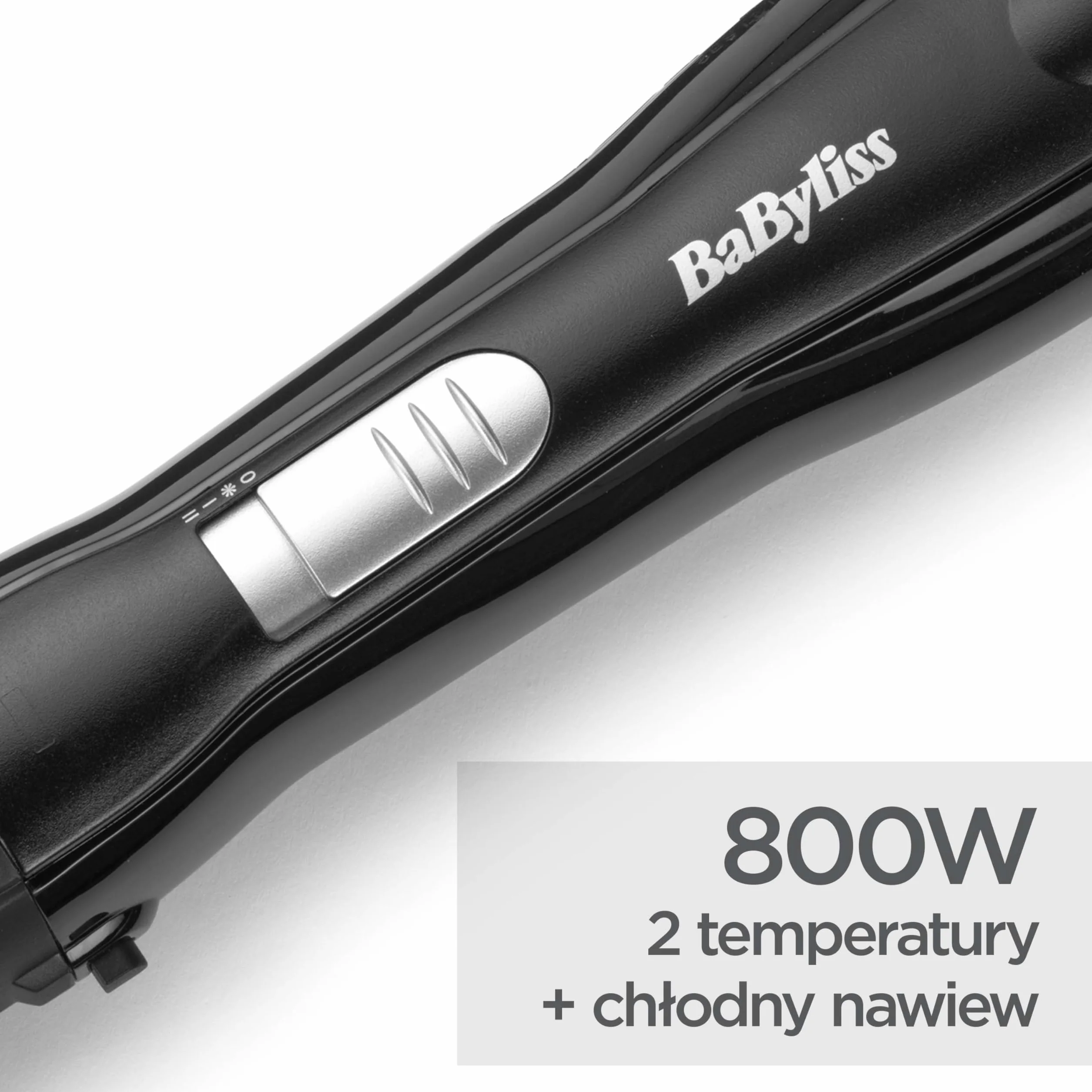BaByliss Hot Air Brush – Mocna 800 W, Nasadki 30 mm i 20 mm, Funkcja chłodnego powietrza, Szybkie suszenie i stylizacja, Czarny, AS82E