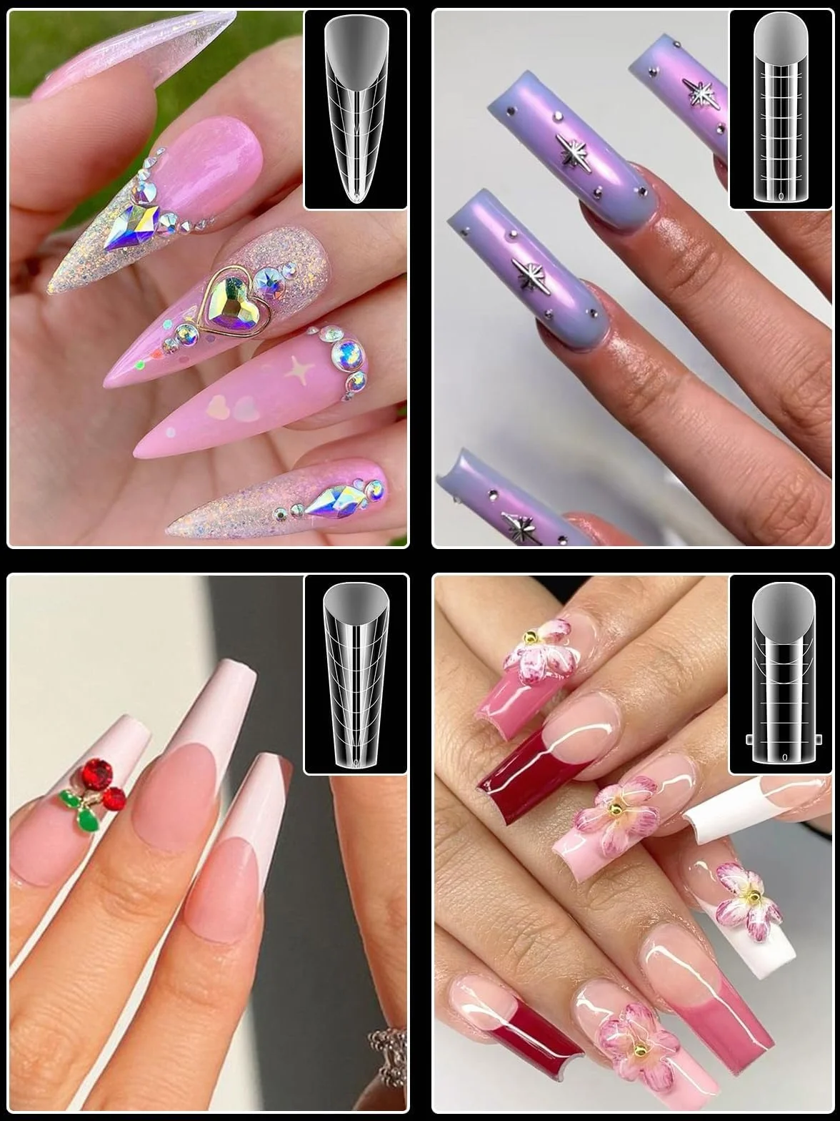 TOROKOM 288 sztuk podwójnych kształtów do manicure francuskiego - przezroczyste akrylowe foremki do rekonstrukcji - 12 stylów i 12 rozmiarów ze skalą - podkładka silikonowa wielokrotnego użytku