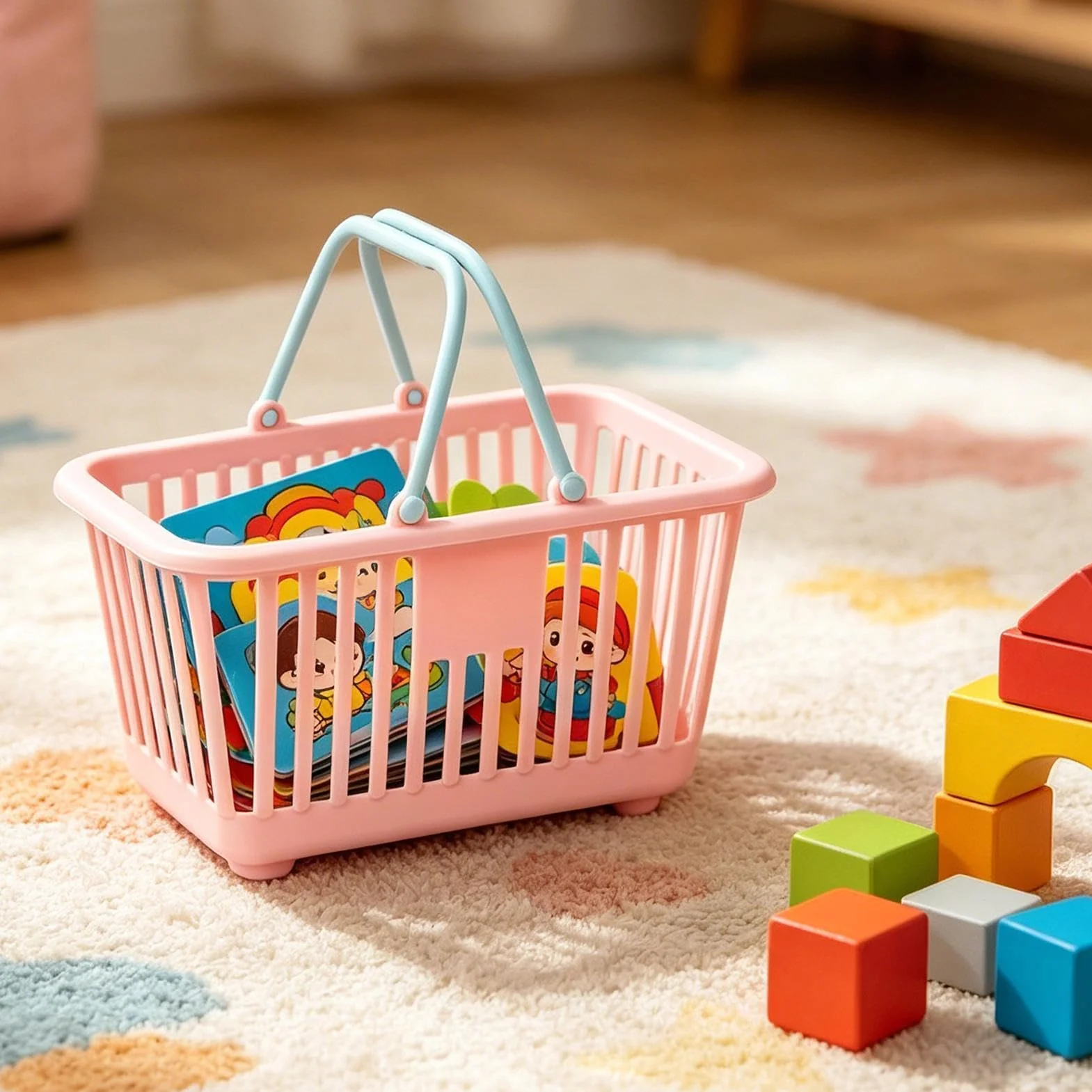 Mini koszyk na zakupy, przenośny organizer do przechowywania na biurku, splot ze składanym uchwytem, kosz do przenoszenia do domu, biura, kuchni, do przechowywania zabawek, 13 x 16 x 8 cm