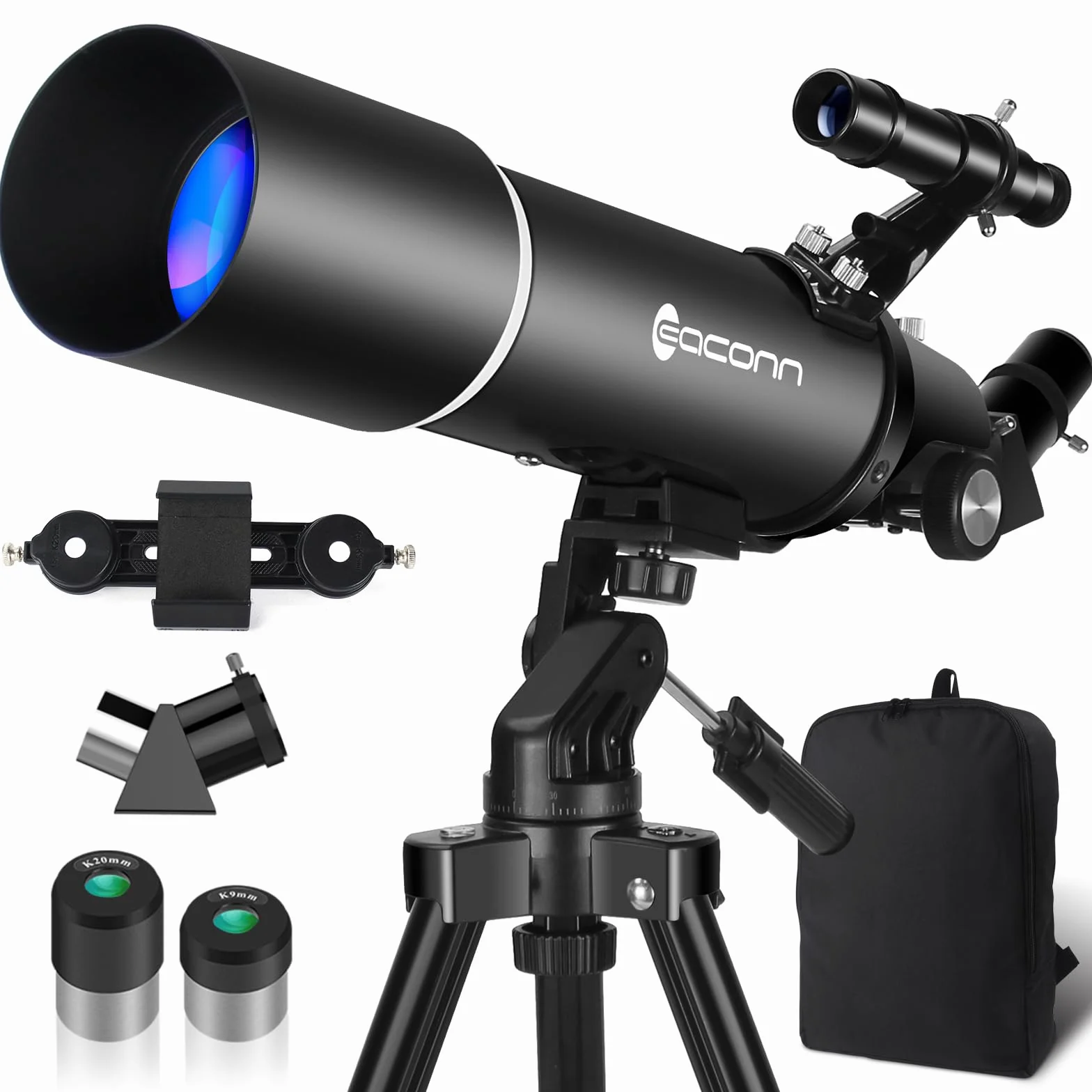 Teleskop, teleskop astronomiczny dla dorosłych, 80mm przysłona 600mm przenośny teleskop podróżny dla początkujących i dzieci z statywem, adapterem do telefonu, plecakiem