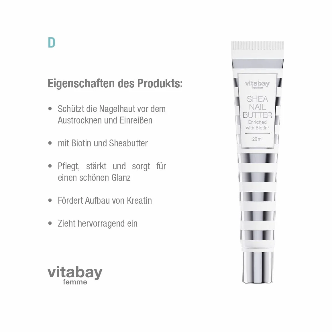Vitabay Shea Nail Masło 2 x 20 ml – masło shea z biotyną / witaminą B7 – krem do paznokci do pielęgnacji skórek paznokci – krem do paznokci przeciwko łamliwym paznokciom do pielęgnacji dłoni i stóp,