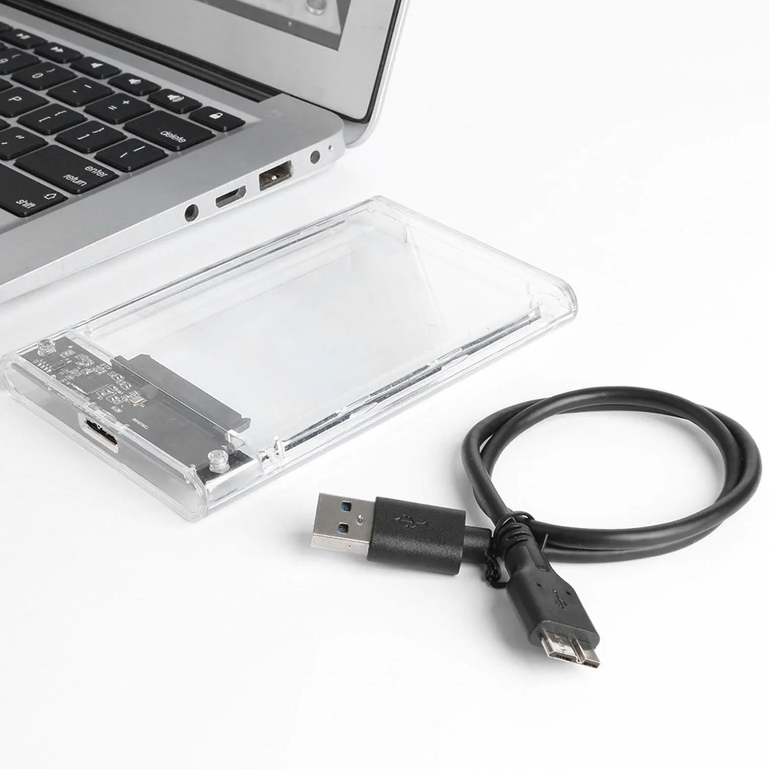 Retoo Obudowa dysku twardego 2,5cala USB 3.0 do SATA SSD z kablem USB, 12 x 7,5cm obudowa zewnętrzna, obudowa dysku twardego z montażem bez użycia narzędzi, obudowa z transferem danych, przezroczysta