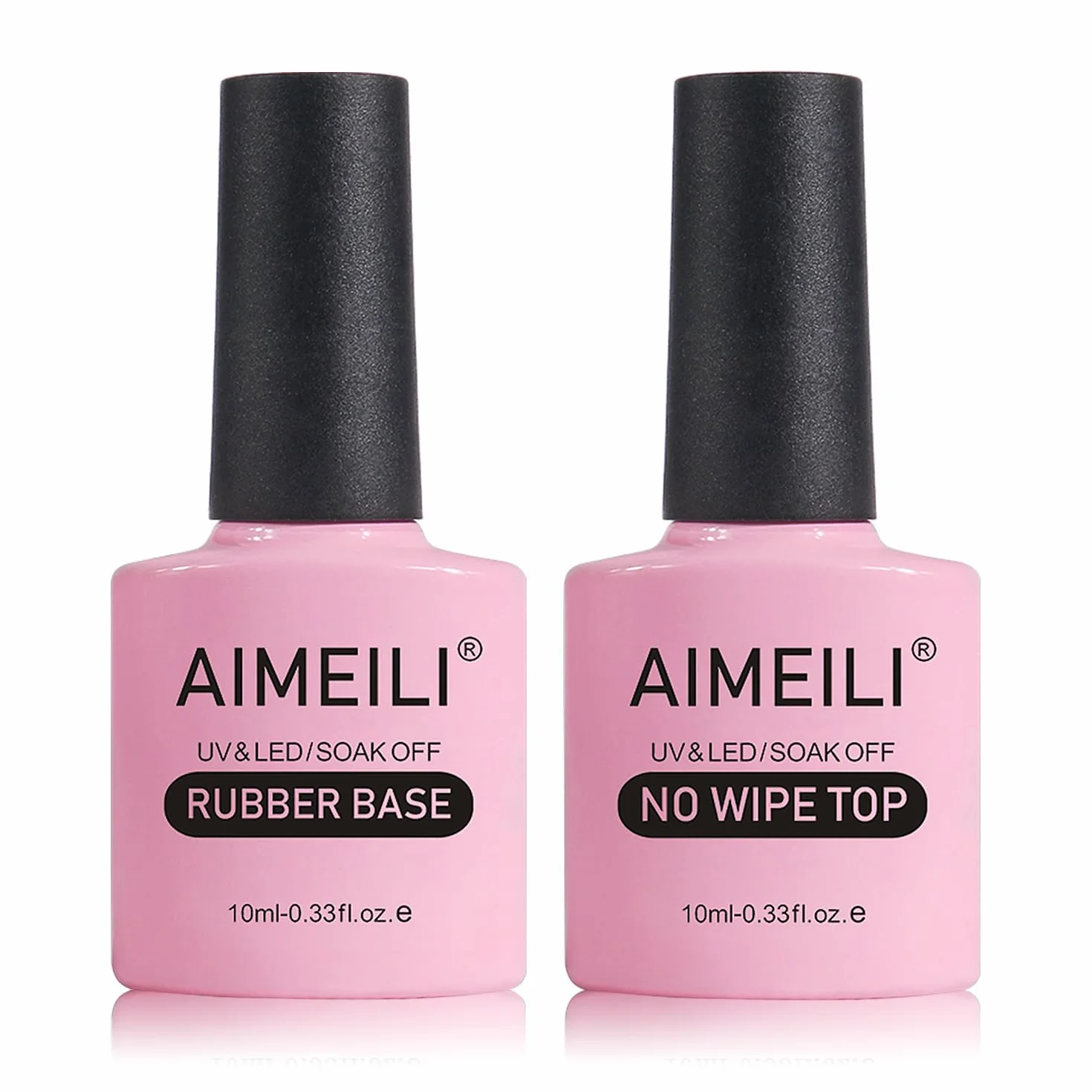 AIMEILI Top Coat No Wipe i 5 w 1 gumowy żel bazowy do paznokci, 2 x 10 ml