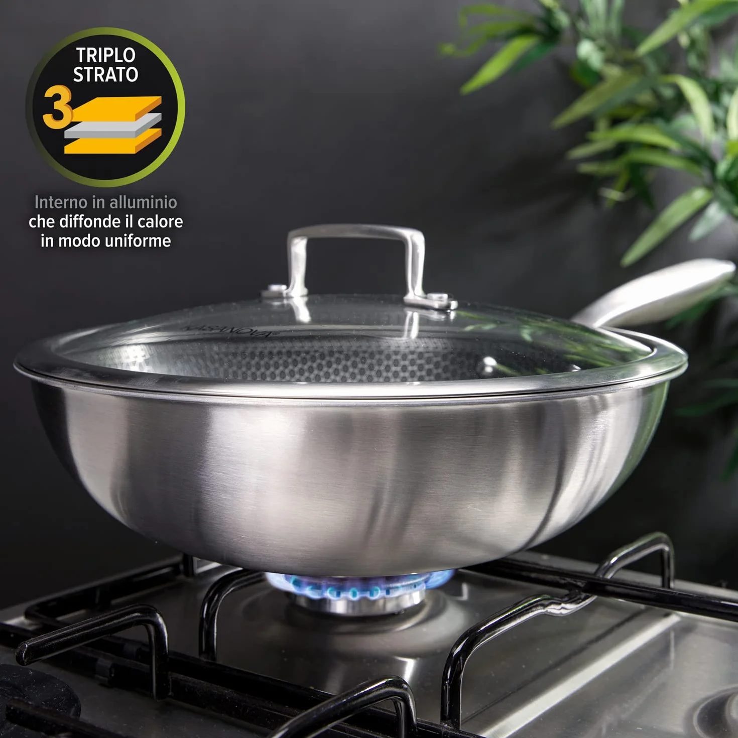Wok trójwarstwowy 28 cm z pokrywą