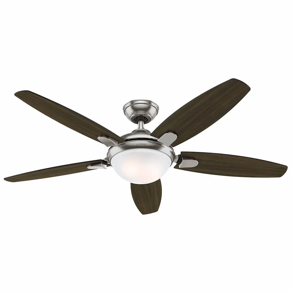HUNTER Wentylator sufitowy FAN Contempo 132 cm, oświetlenie i pilot zdalnego sterowania, nikiel szczotkowany, 5 odwracalnych skrzydeł w kolorze ciemnego i angielskiej wiśni, optymalny na lato lub