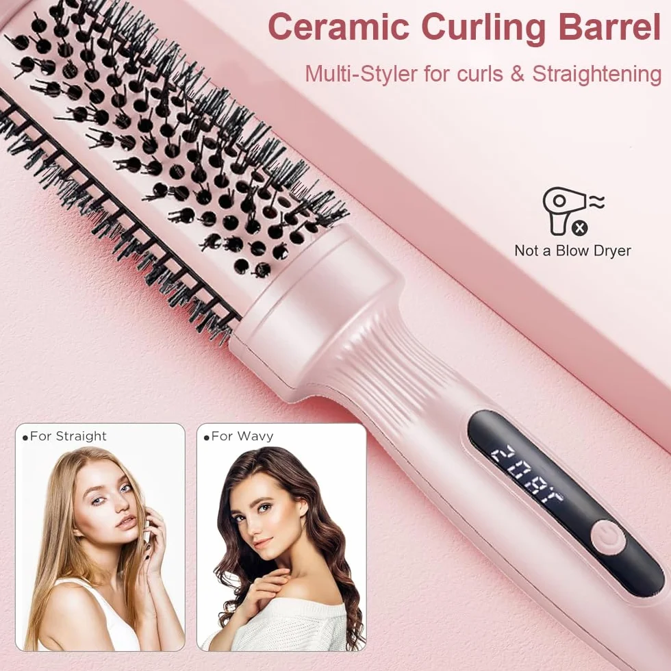 Thermal Brush szczotka do loków, ceramiczna szczotka termiczna 38 mm, szczotka do włosów z wysoką temperaturą, szczotka do włosów z cyfrowym wyświetlaczem, 3 w 1, do stosowania jako grzebień