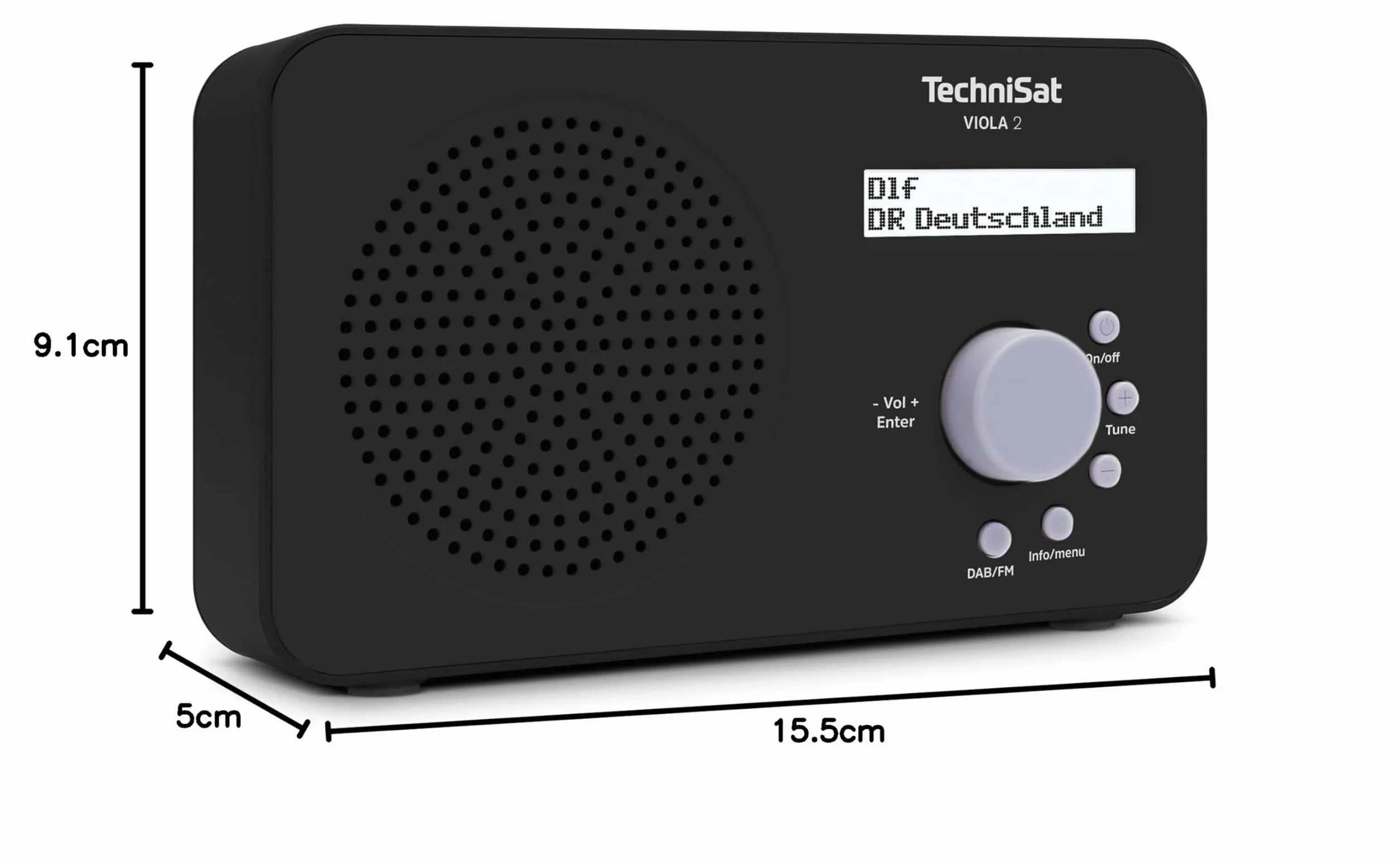 TechniSat VIOLA 2 - przenośne radio DAB (DAB+, FM, głośnik, gniazdo słuchawkowe, wyświetlacz dwuliniowy, sterowanie przyciskami, małe, 1 Watt RMS) czarne