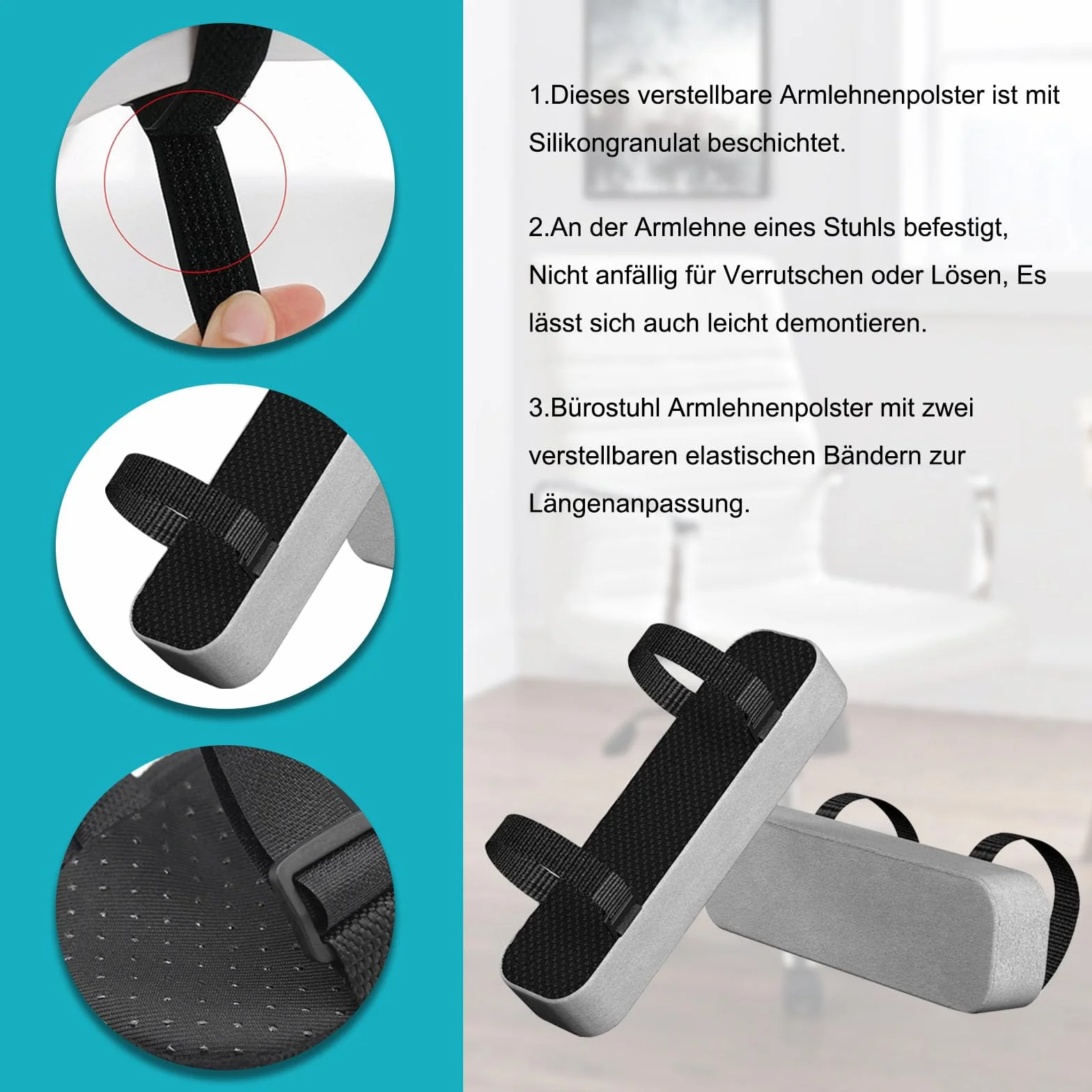 Poduszki na podłokietniki do krzesła biurowego 2 sztuki ergonomiczne piankowe szare