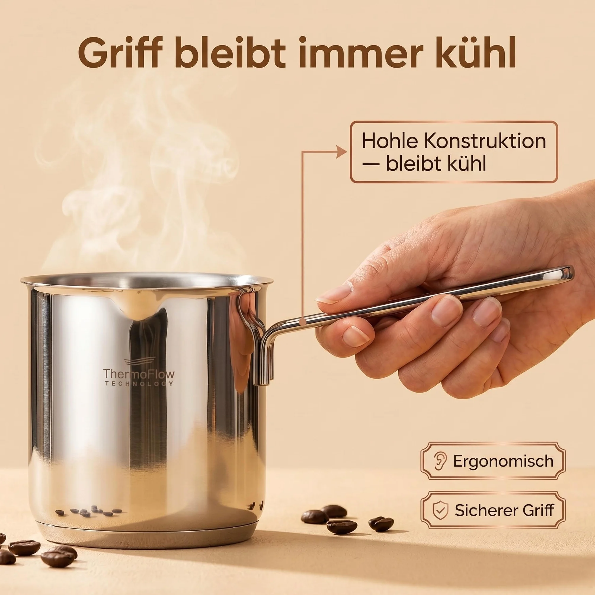 ROSMARINO dzbanek do kawy indukcyjny ze stali szlachetnej 900 ml - nowoczesna turecka kawa Cezve z 3-warstwowym dnem ze stali (900ml)