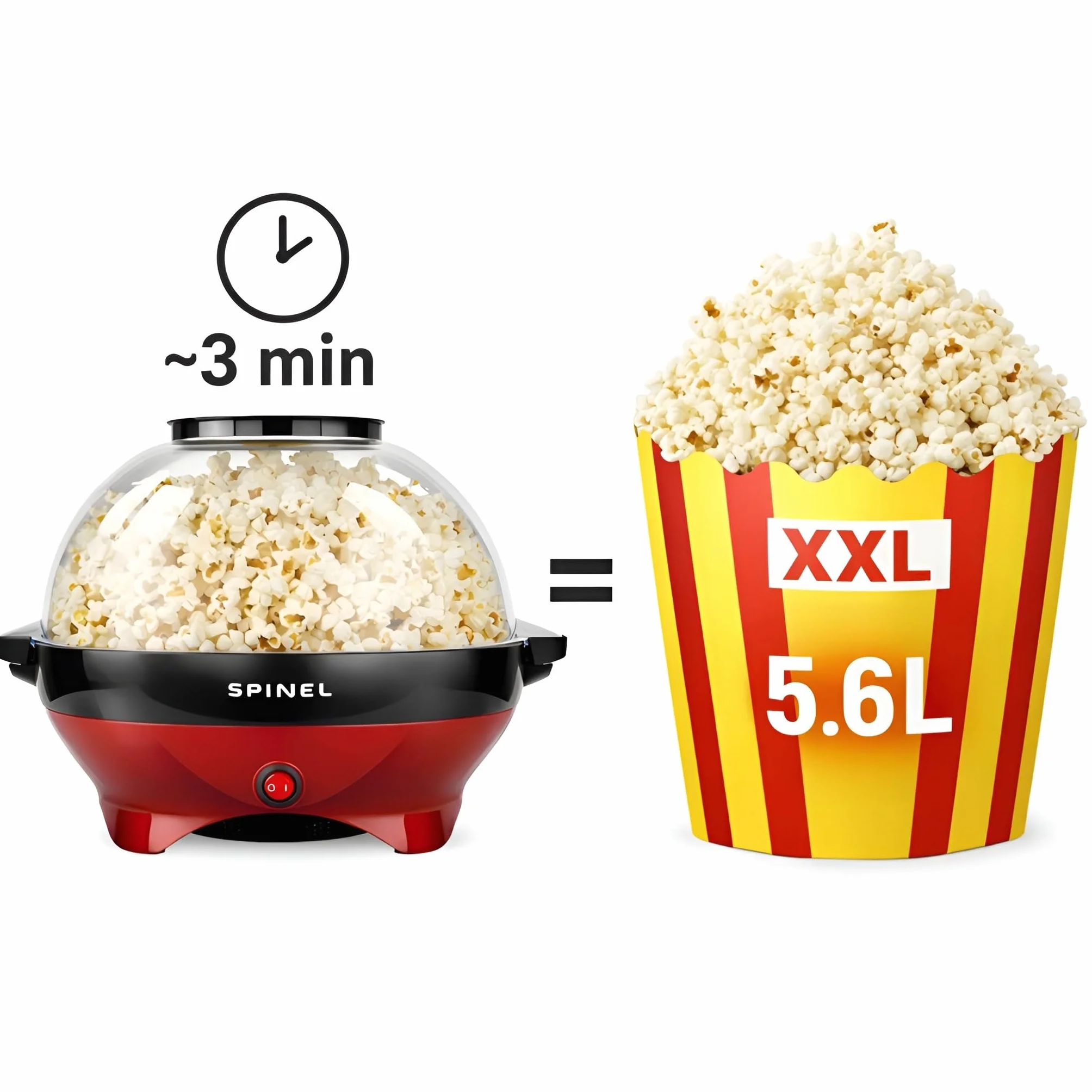 SPINEL Maszyna Do Robienia Popcornu, Urzędzenie do Popcornu z Cukrem, Olejem, Masłem o pojemności 5,5 l, Powłoka Nieprzywierająca, Zdejmowana Płyta, Cicha i Szybka
