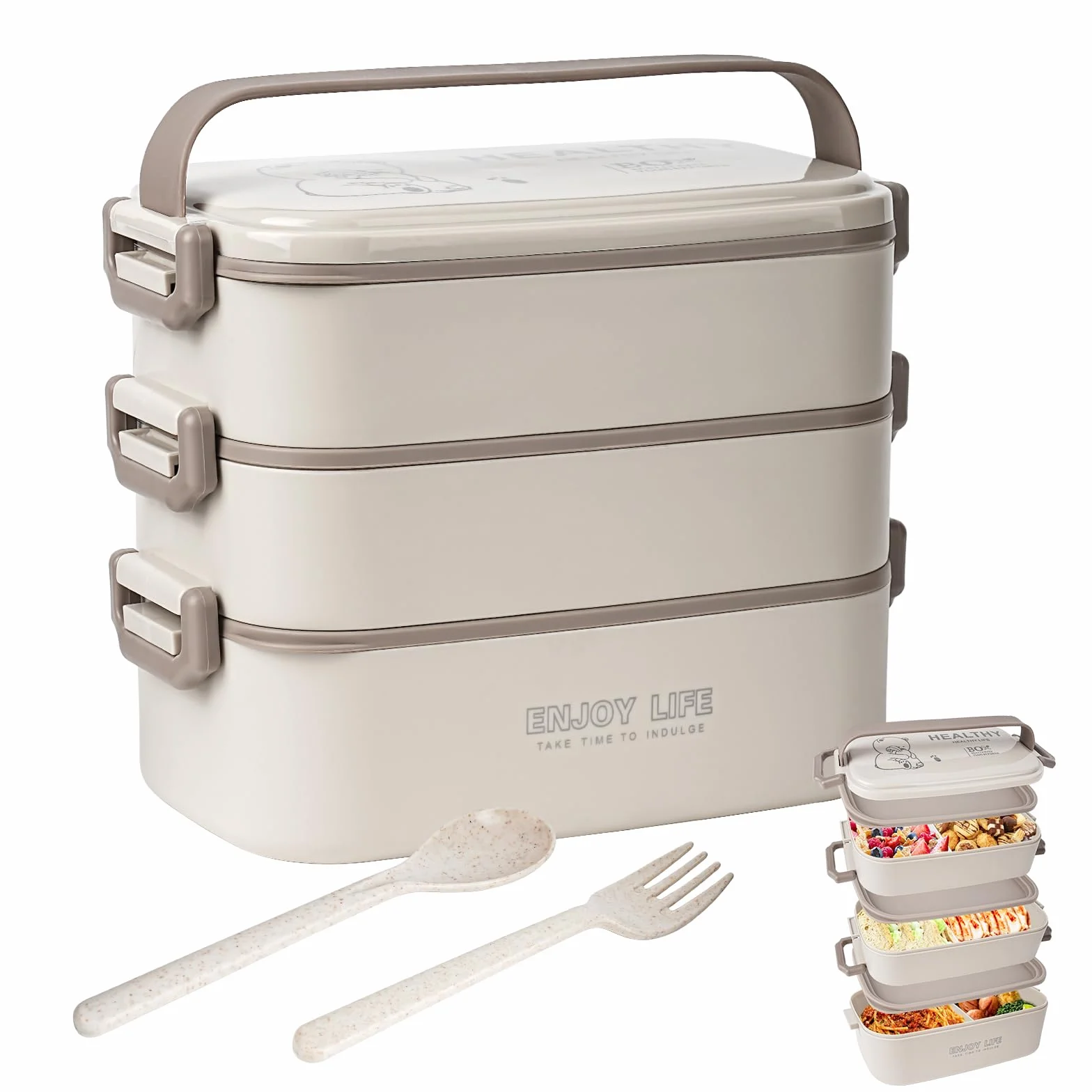 Pudełko Bento 2700 ml 4w1 z widelcem i łyżką, pojemnik do przygotowywania posiłków